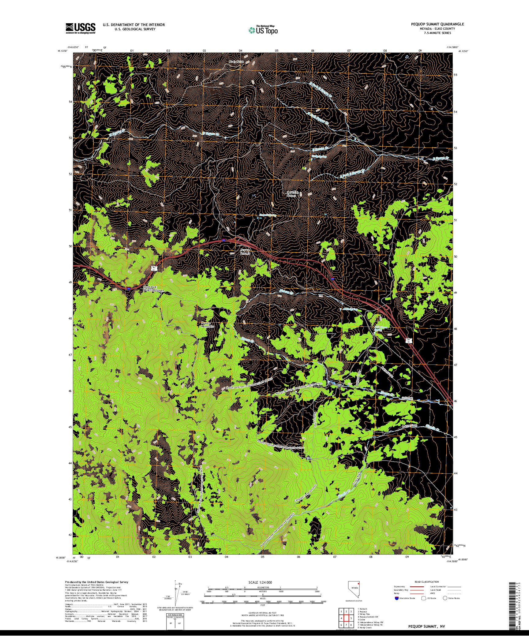 USGS US TOPO 7.5-MINUTE MAP FOR PEQUOP SUMMIT, NV 2018