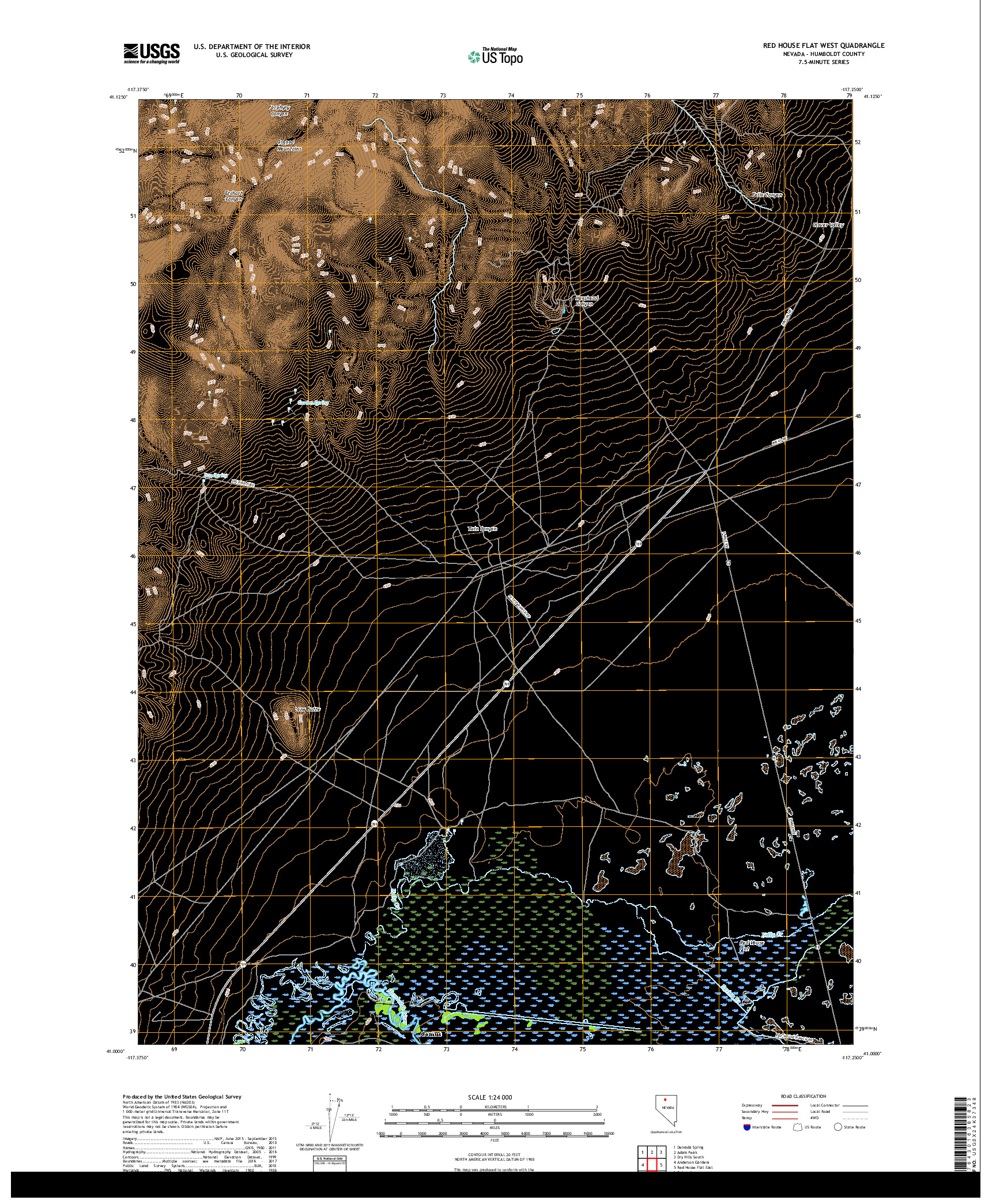 USGS US TOPO 7.5-MINUTE MAP FOR RED HOUSE FLAT WEST, NV 2018