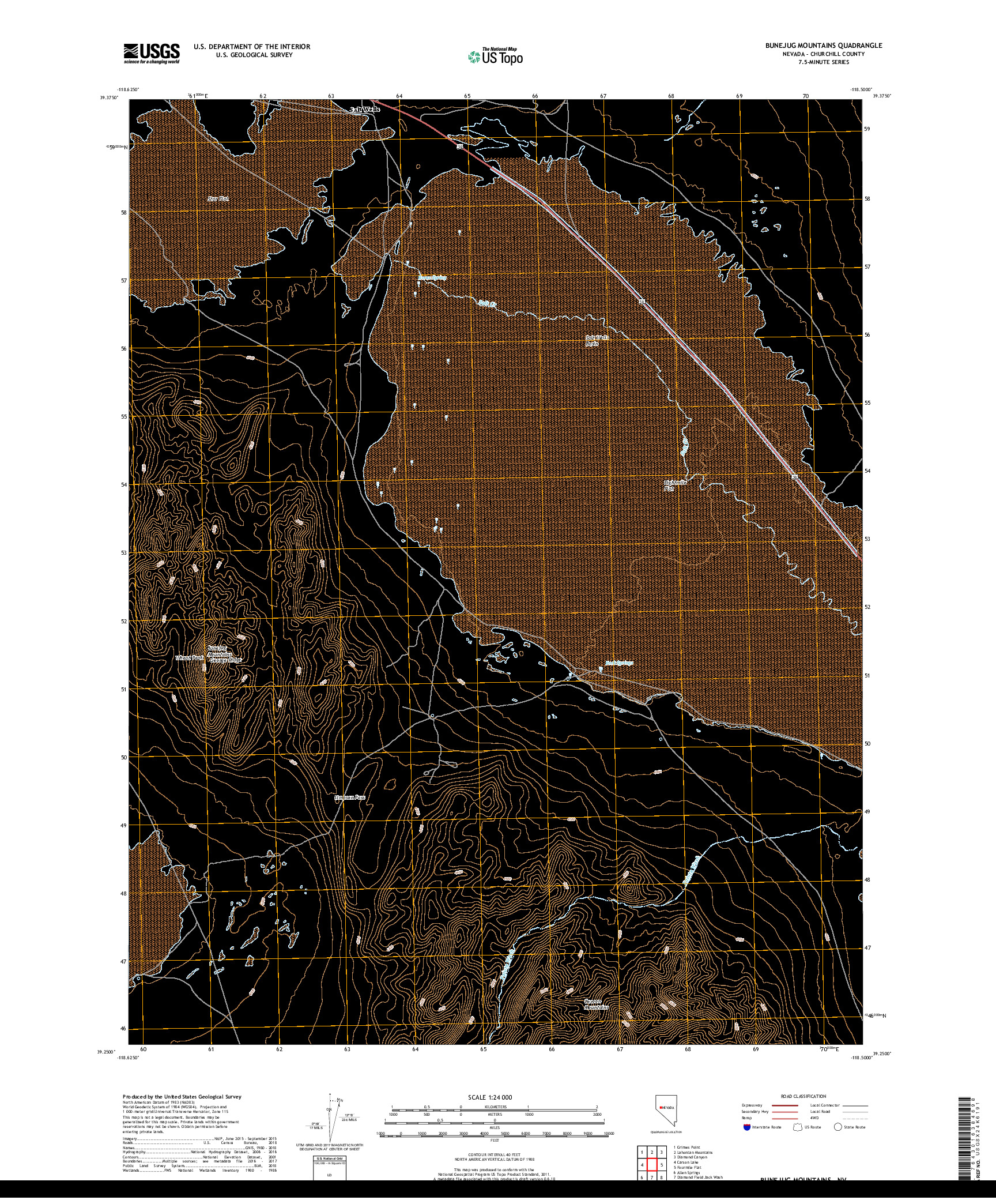 USGS US TOPO 7.5-MINUTE MAP FOR BUNEJUG MOUNTAINS, NV 2018