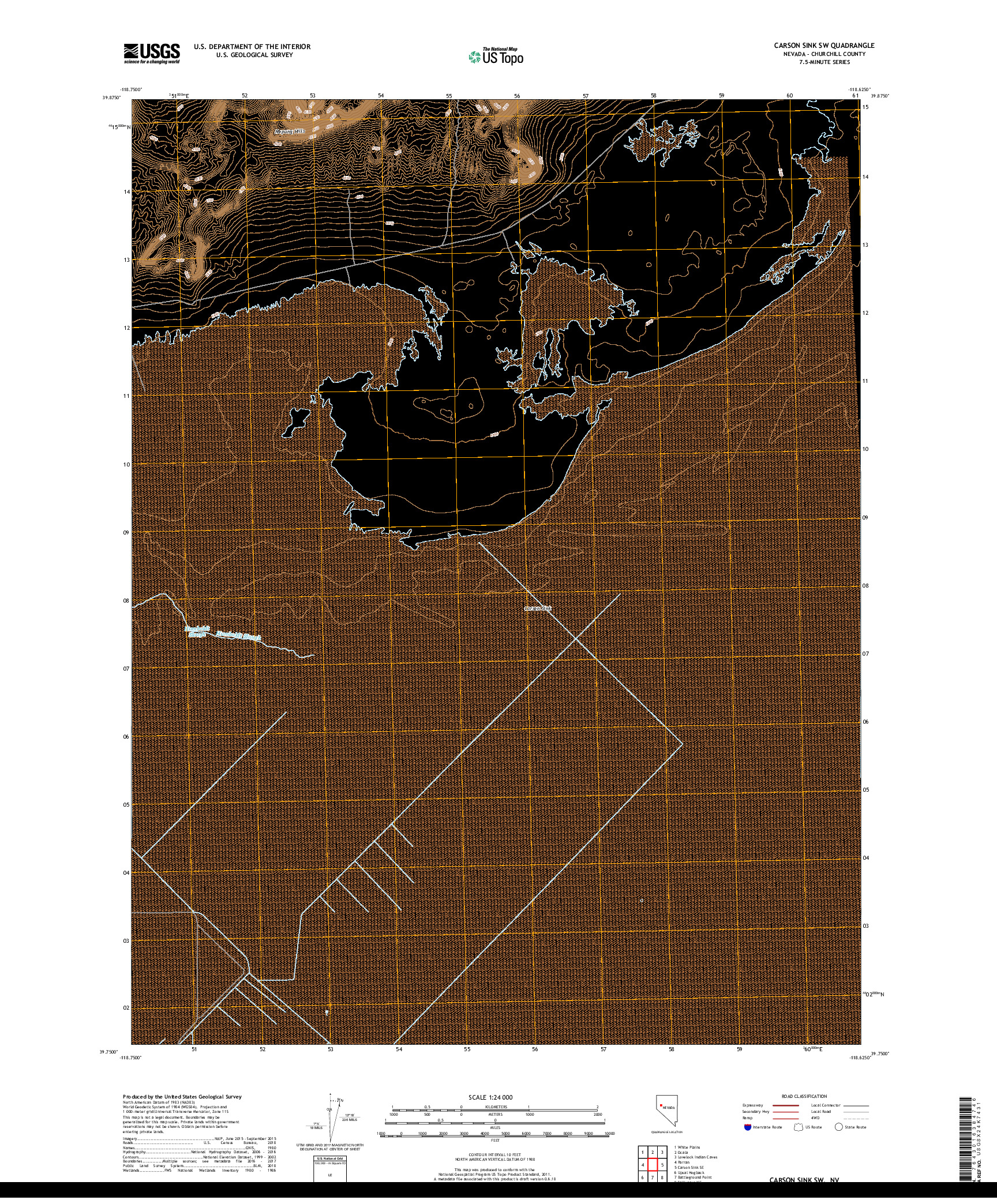 USGS US TOPO 7.5-MINUTE MAP FOR CARSON SINK SW, NV 2018