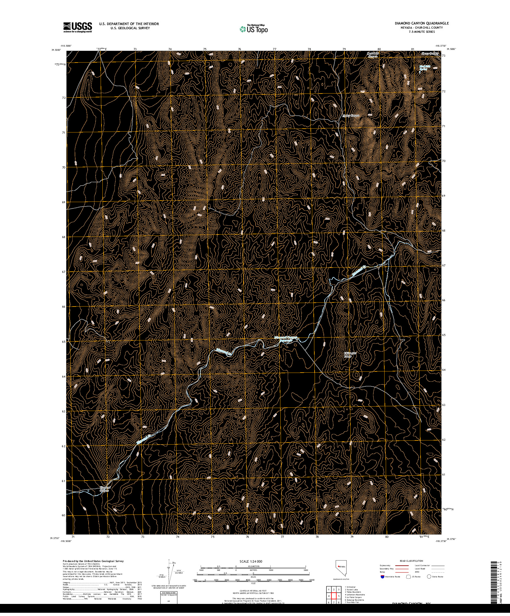 USGS US TOPO 7.5-MINUTE MAP FOR DIAMOND CANYON, NV 2018