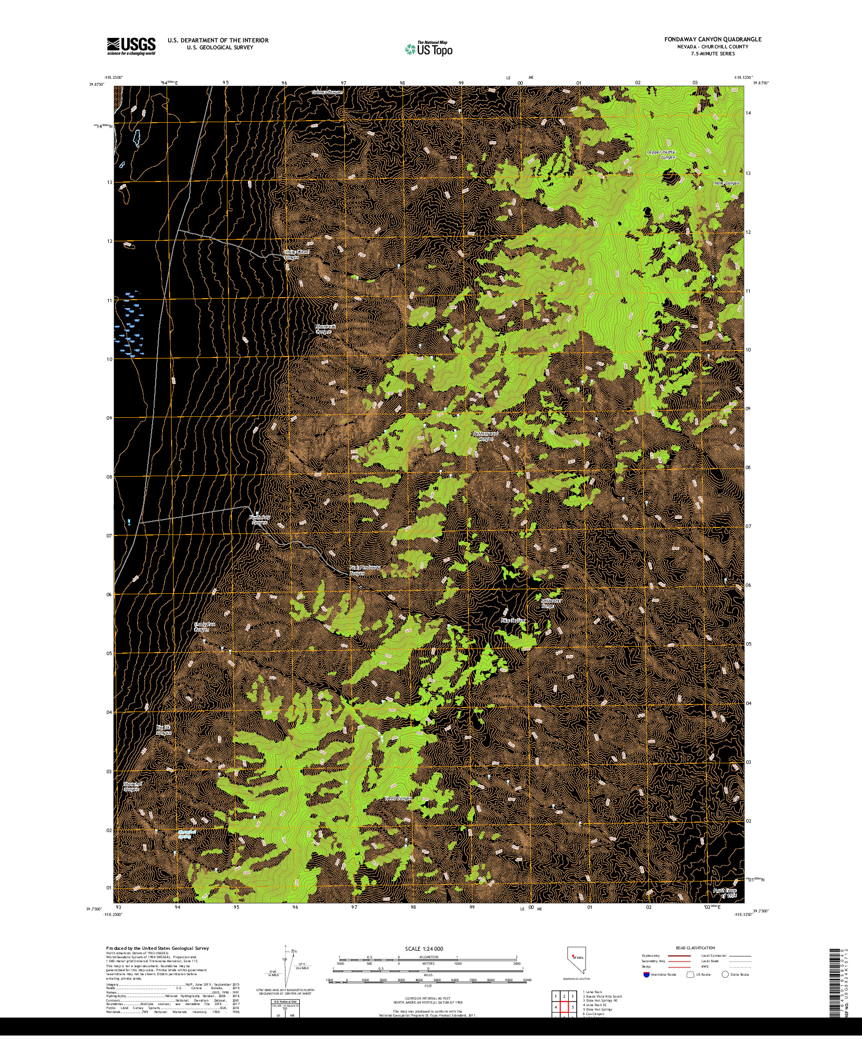 USGS US TOPO 7.5-MINUTE MAP FOR FONDAWAY CANYON, NV 2018