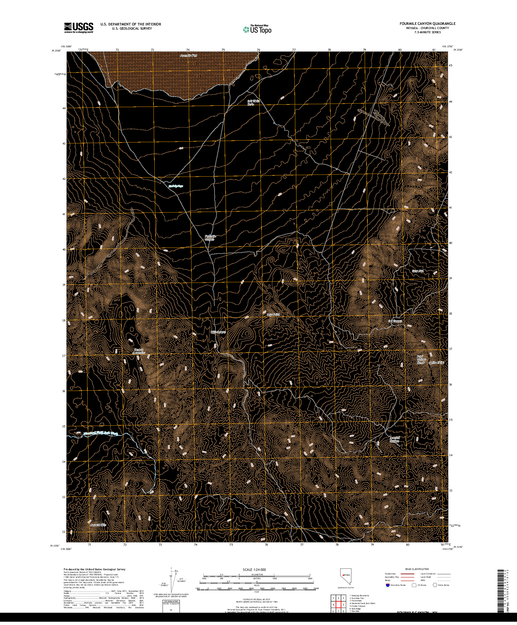 USGS US TOPO 7.5-MINUTE MAP FOR FOURMILE CANYON, NV 2018