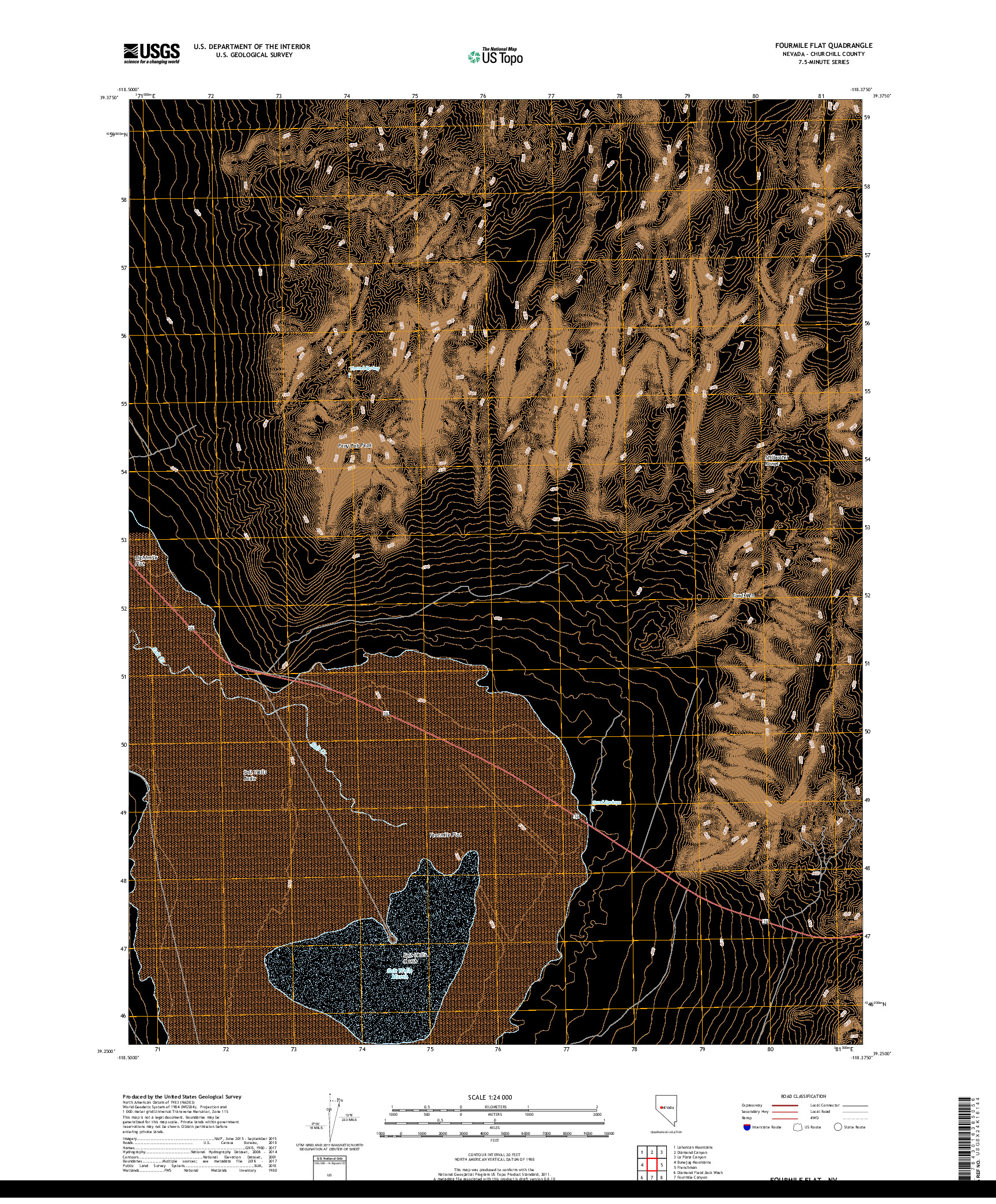 USGS US TOPO 7.5-MINUTE MAP FOR FOURMILE FLAT, NV 2018