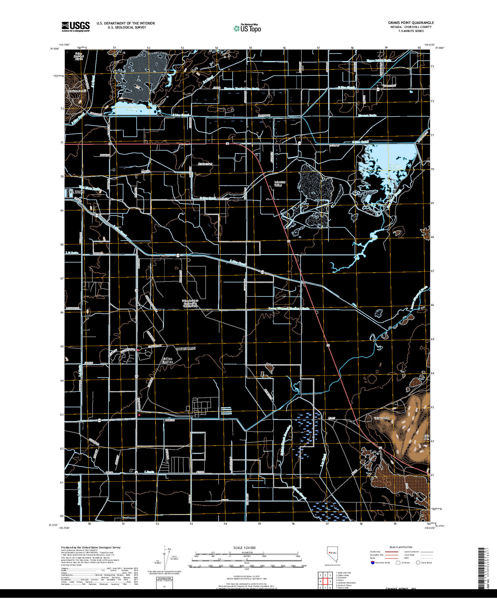 USGS US TOPO 7.5-MINUTE MAP FOR GRIMES POINT, NV 2018