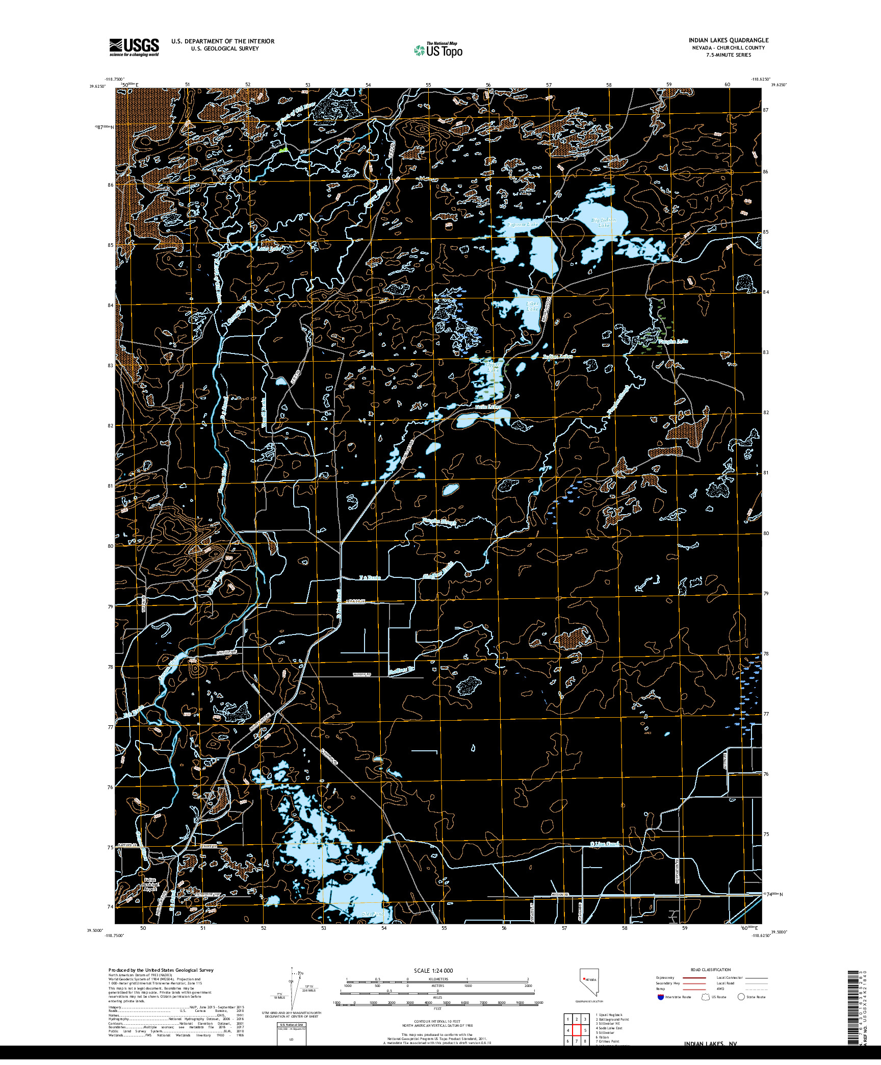 USGS US TOPO 7.5-MINUTE MAP FOR INDIAN LAKES, NV 2018
