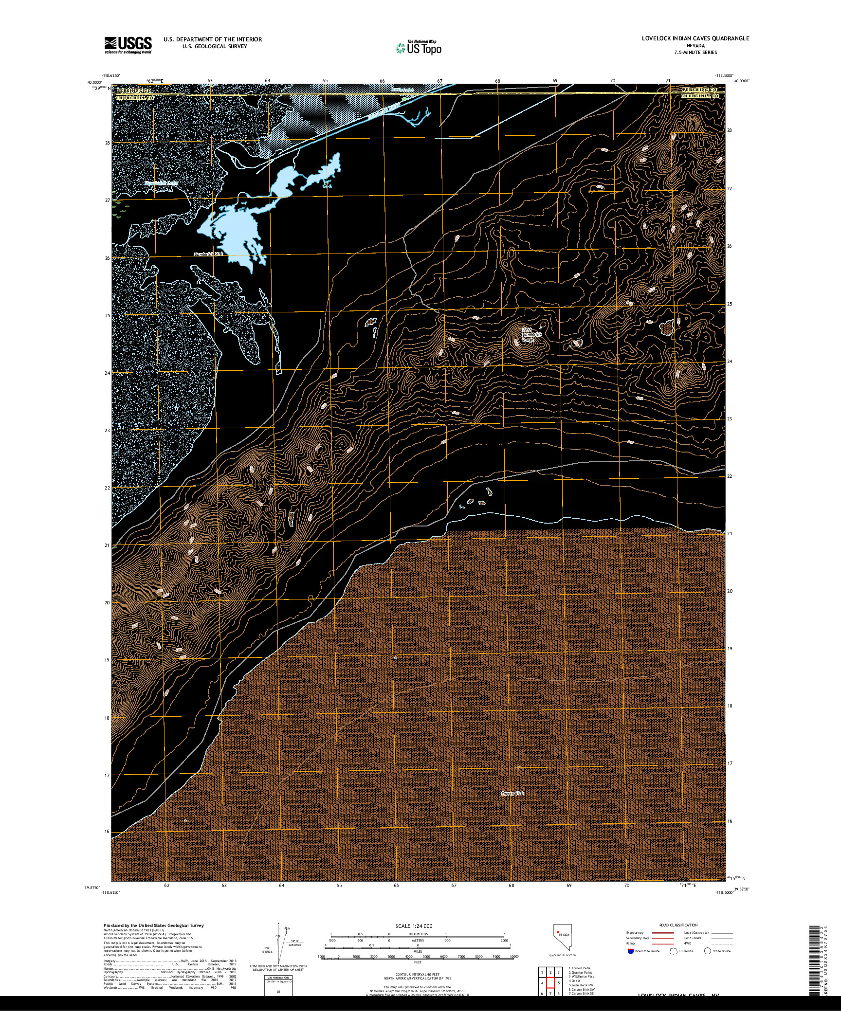 USGS US TOPO 7.5-MINUTE MAP FOR LOVELOCK INDIAN CAVES, NV 2018