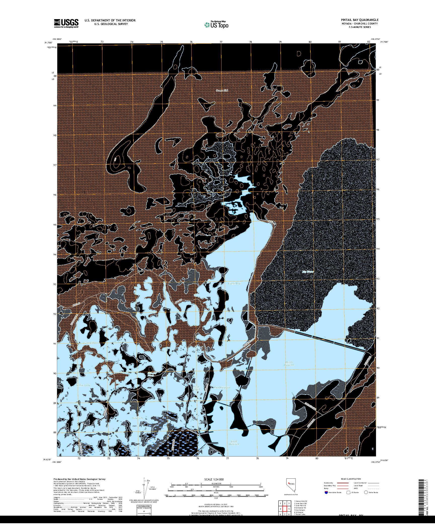 USGS US TOPO 7.5-MINUTE MAP FOR PINTAIL BAY, NV 2018