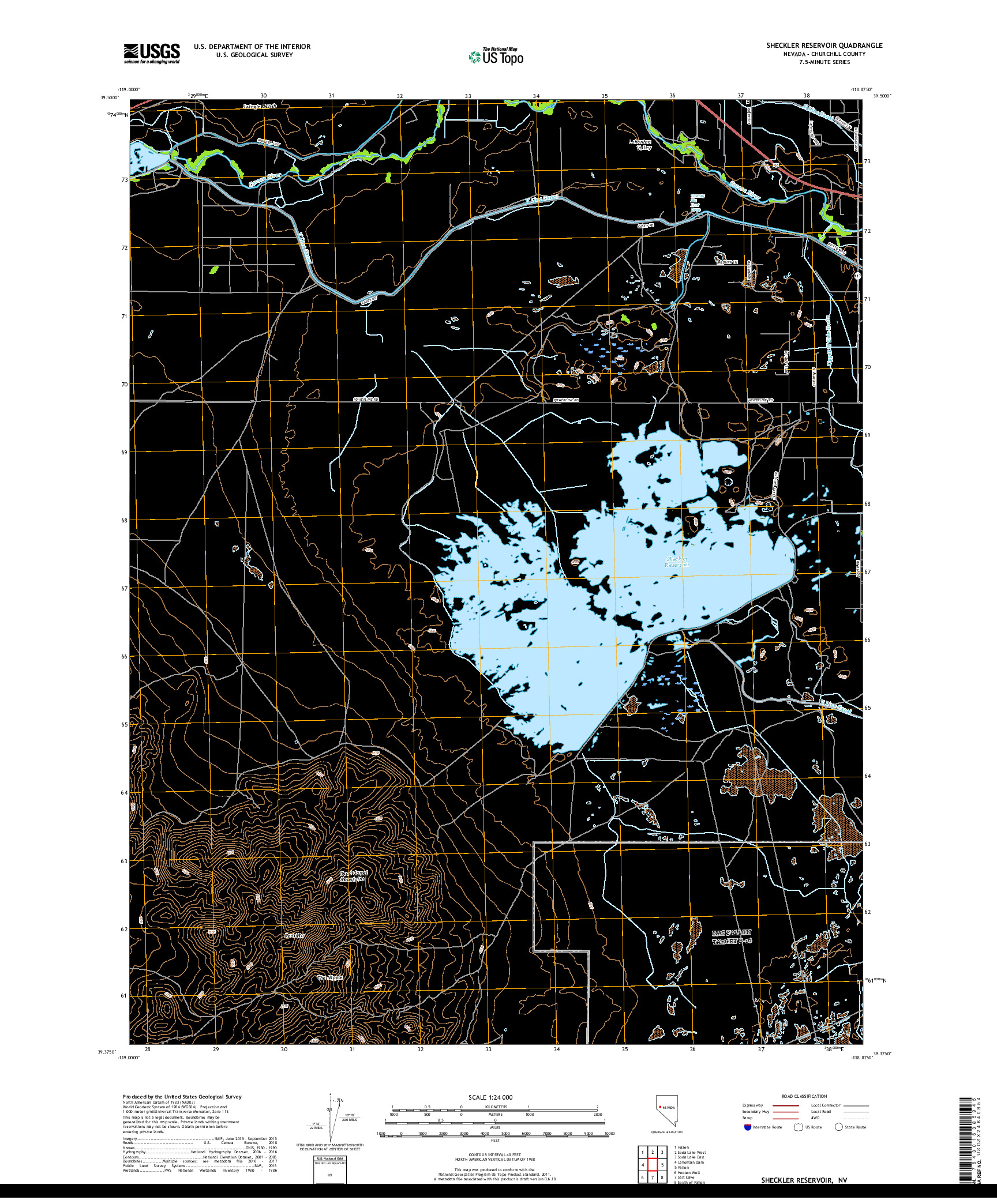 USGS US TOPO 7.5-MINUTE MAP FOR SHECKLER RESERVOIR, NV 2018