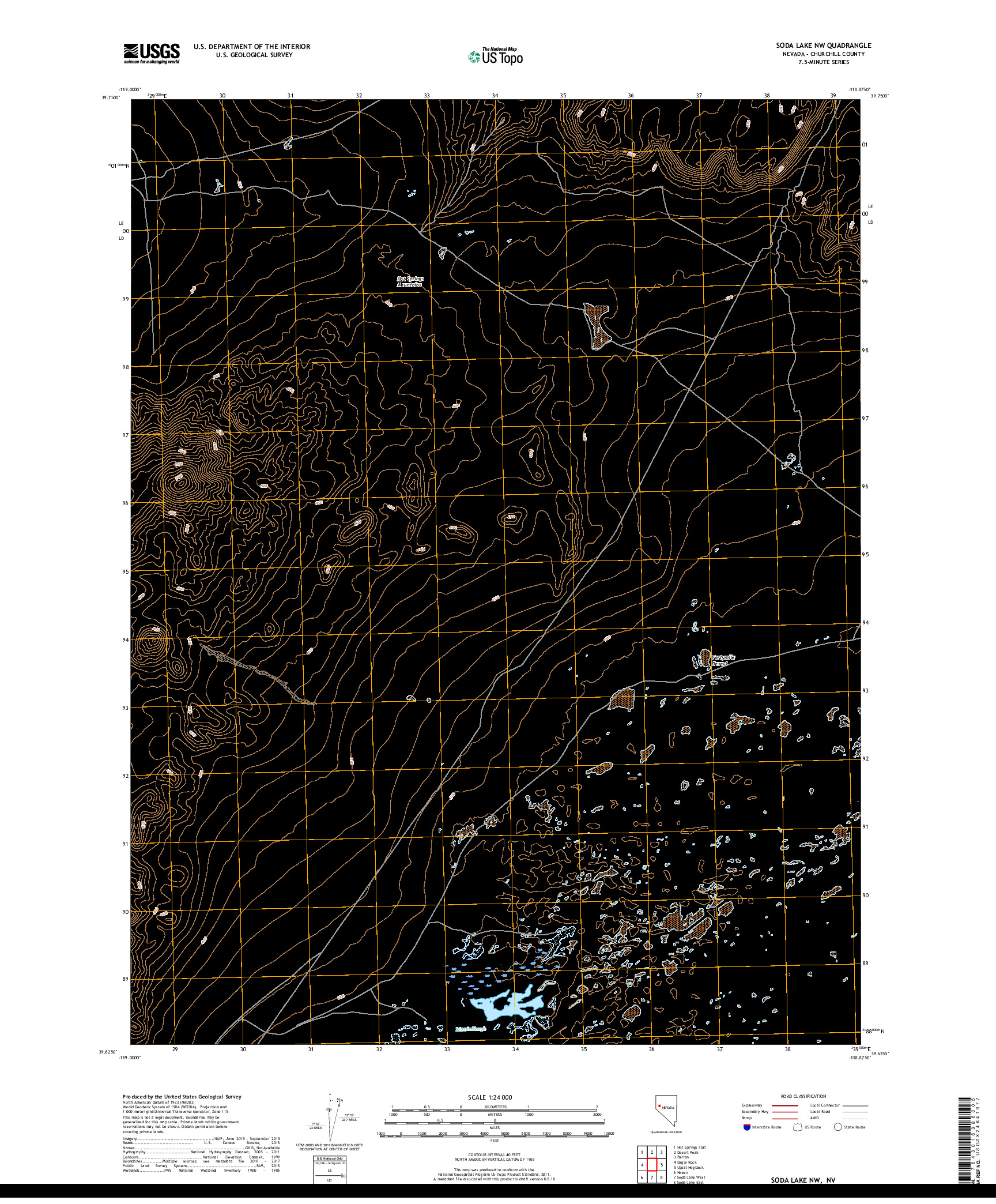 USGS US TOPO 7.5-MINUTE MAP FOR SODA LAKE NW, NV 2018