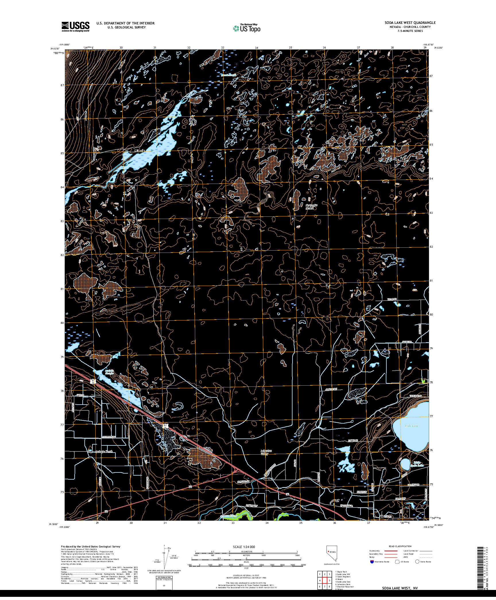 USGS US TOPO 7.5-MINUTE MAP FOR SODA LAKE WEST, NV 2018