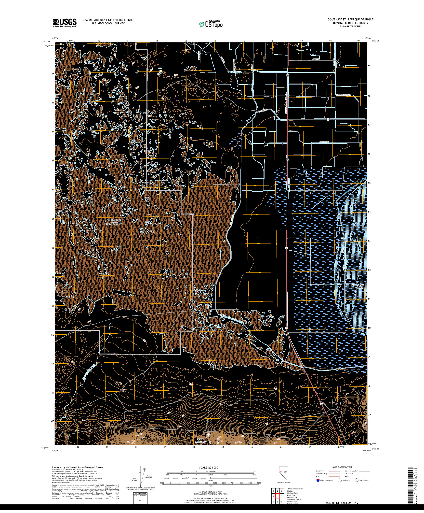 USGS US TOPO 7.5-MINUTE MAP FOR SOUTH OF FALLON, NV 2018