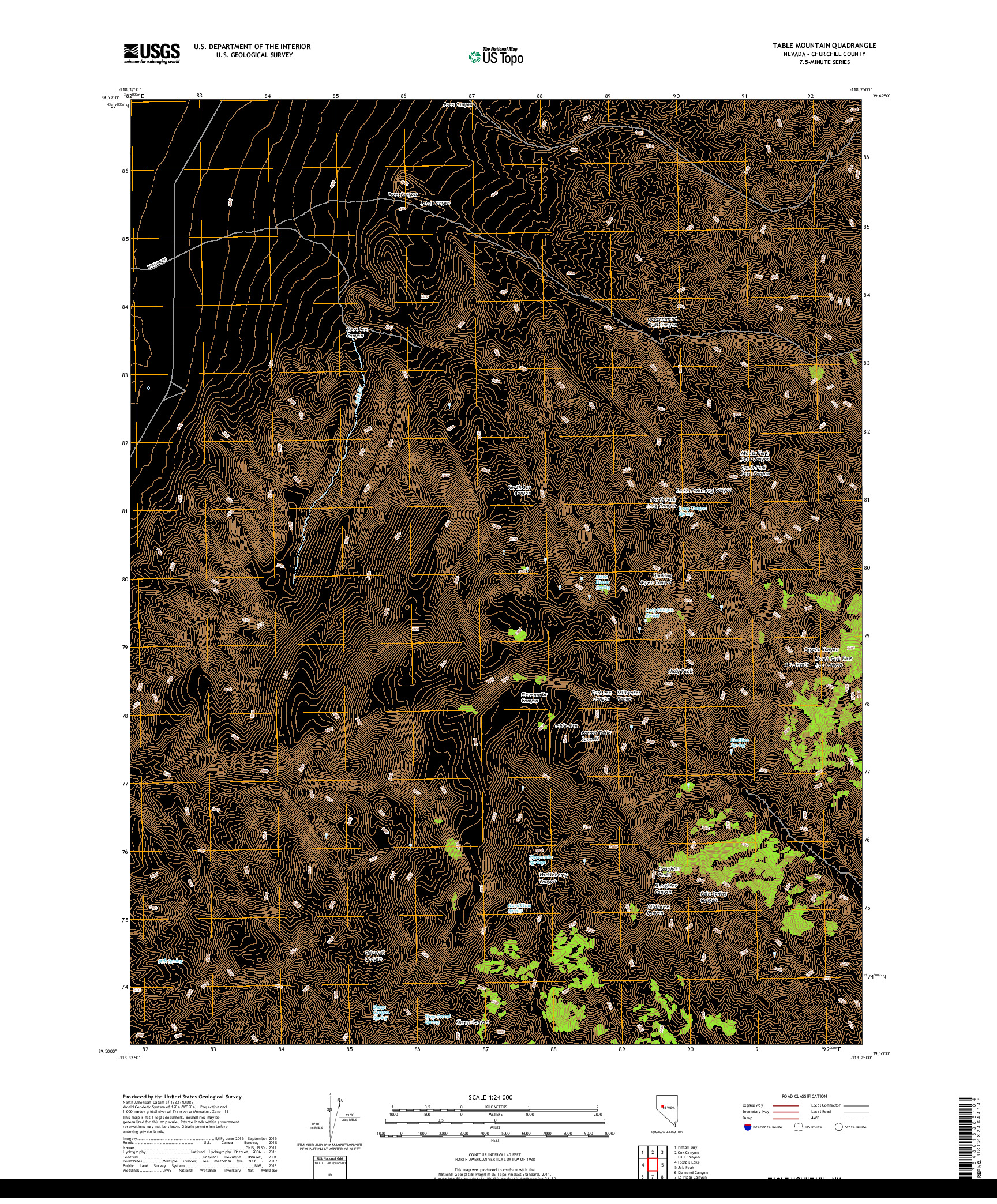 USGS US TOPO 7.5-MINUTE MAP FOR TABLE MOUNTAIN, NV 2018