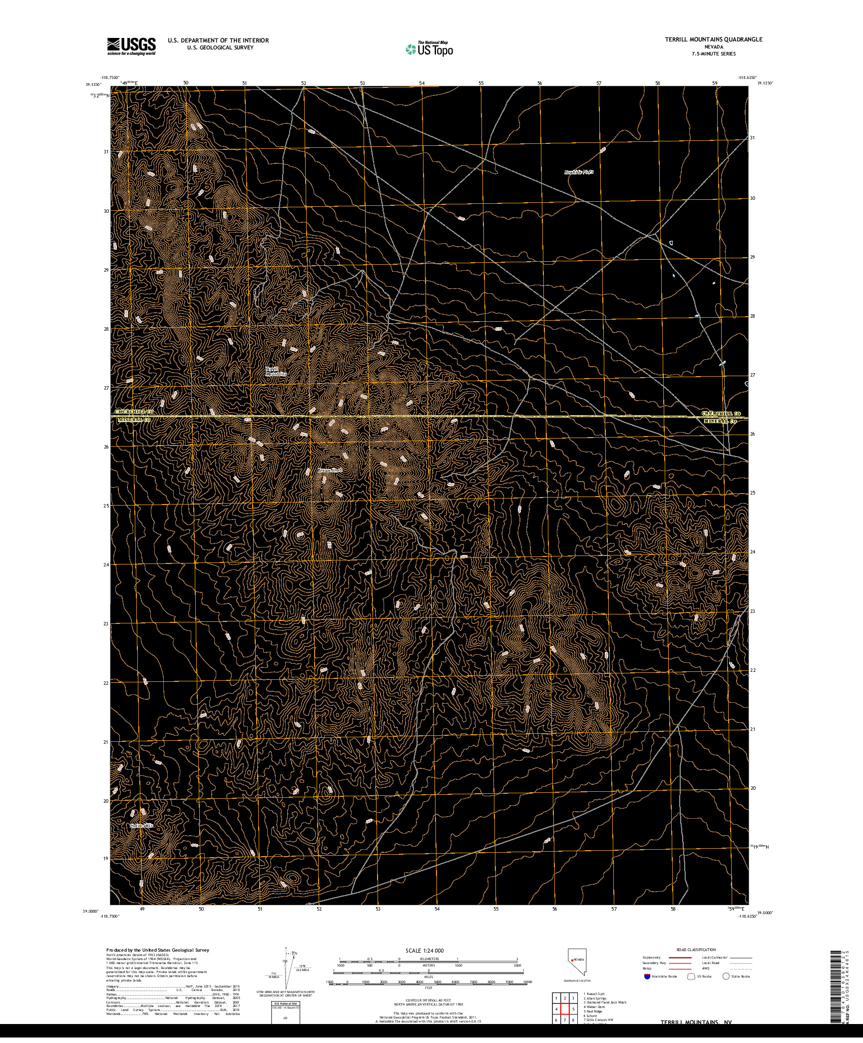 USGS US TOPO 7.5-MINUTE MAP FOR TERRILL MOUNTAINS, NV 2018