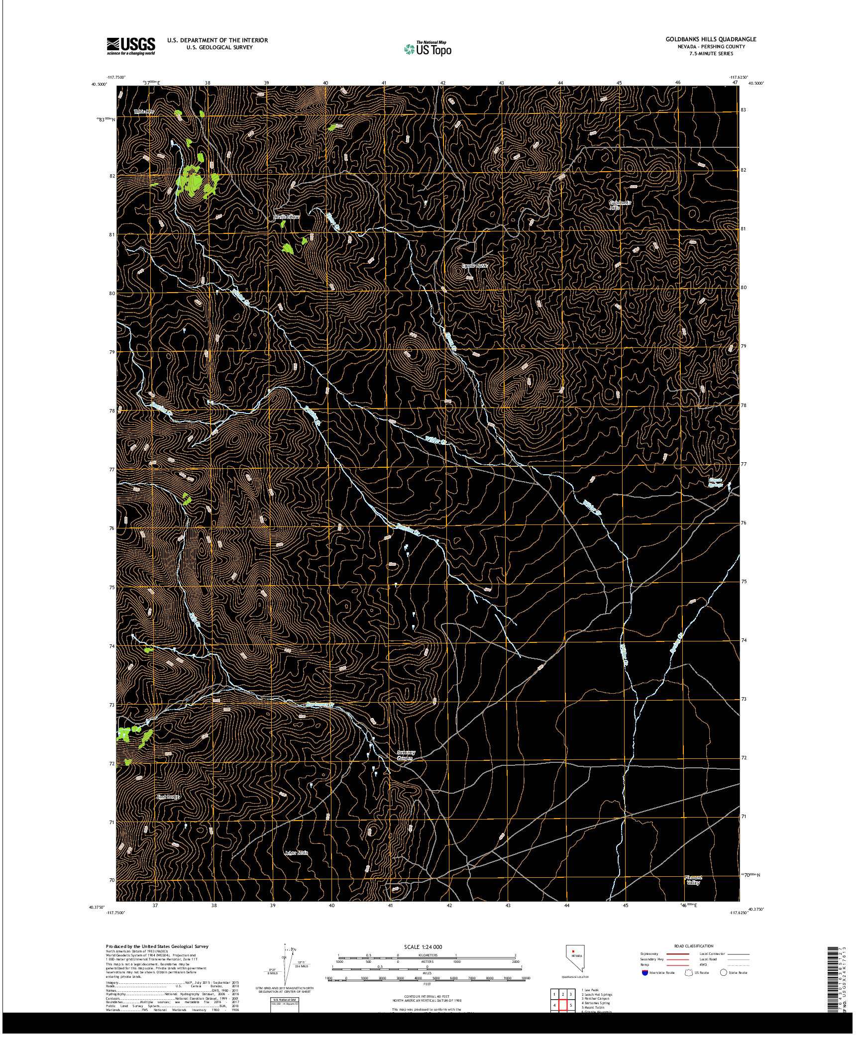 USGS US TOPO 7.5-MINUTE MAP FOR GOLDBANKS HILLS, NV 2018