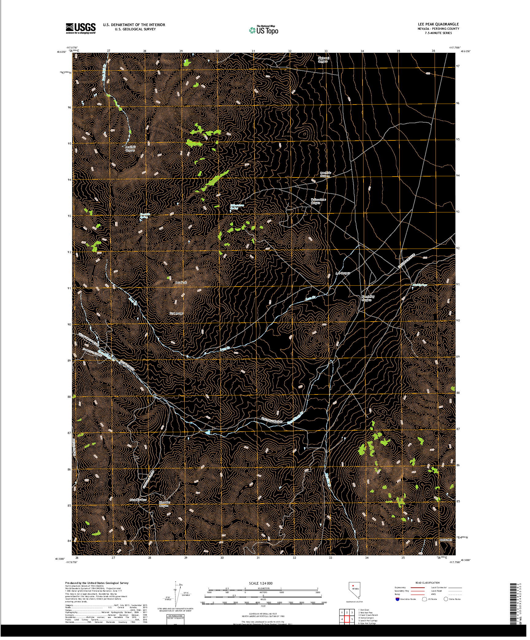 USGS US TOPO 7.5-MINUTE MAP FOR LEE PEAK, NV 2018