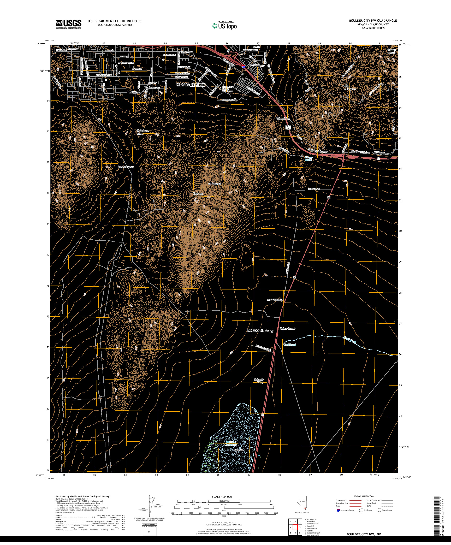 USGS US TOPO 7.5-MINUTE MAP FOR BOULDER CITY NW, NV 2018