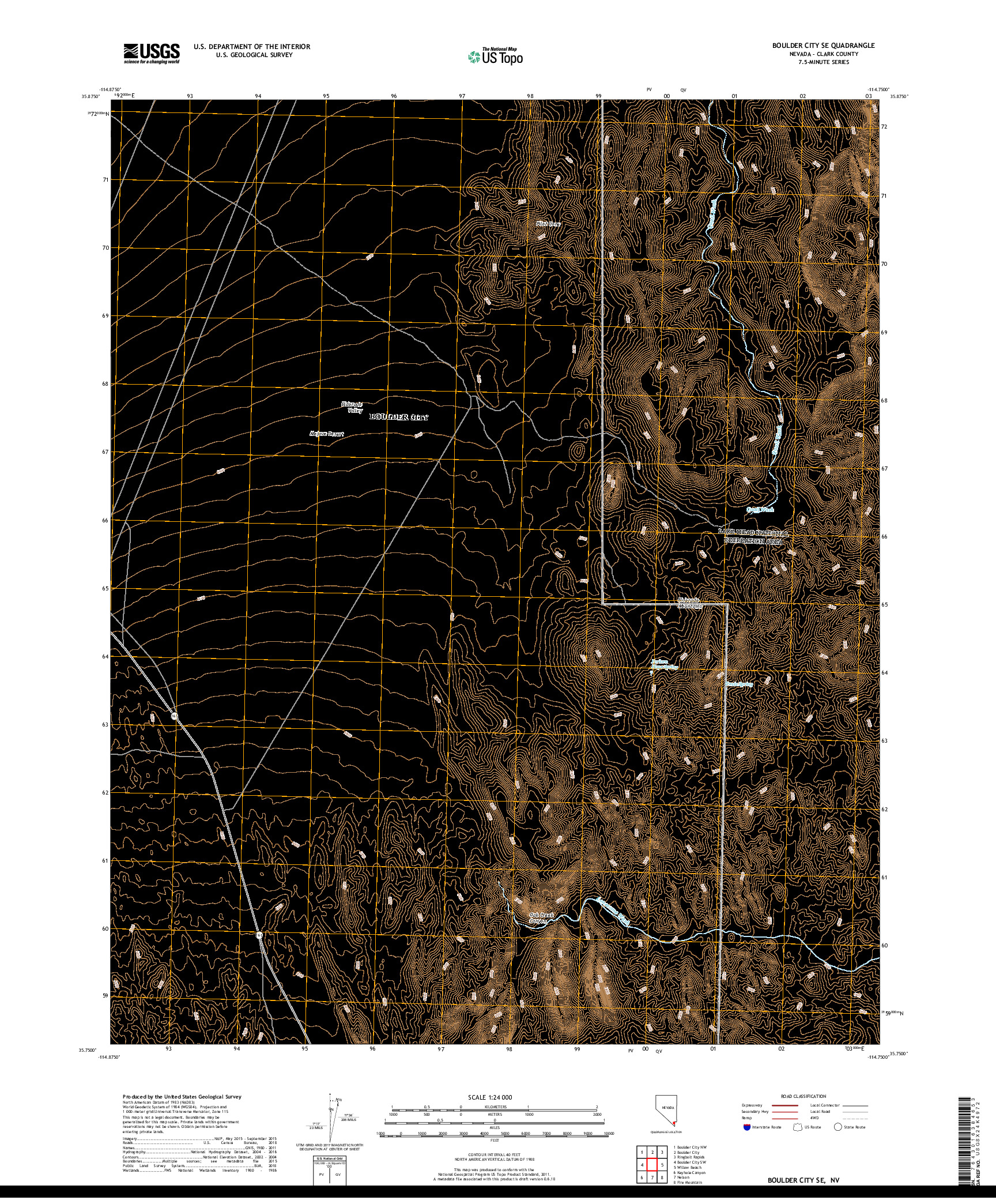 USGS US TOPO 7.5-MINUTE MAP FOR BOULDER CITY SE, NV 2018