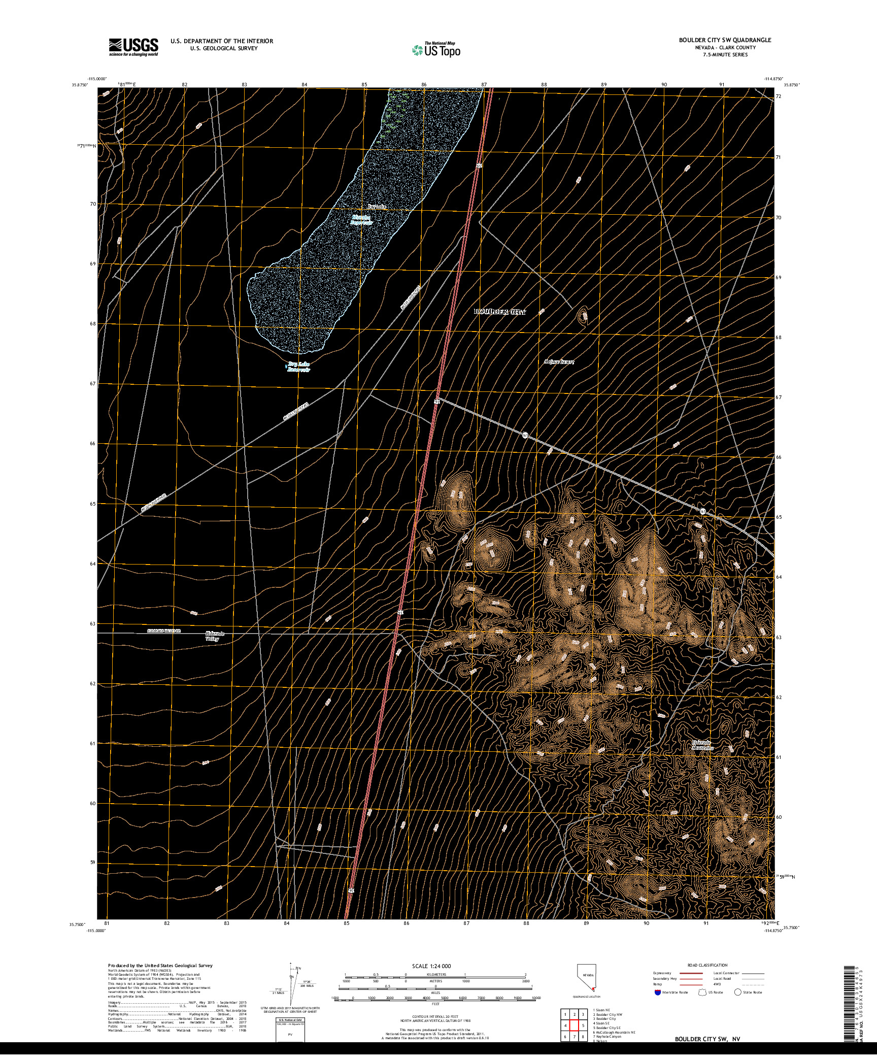 USGS US TOPO 7.5-MINUTE MAP FOR BOULDER CITY SW, NV 2018