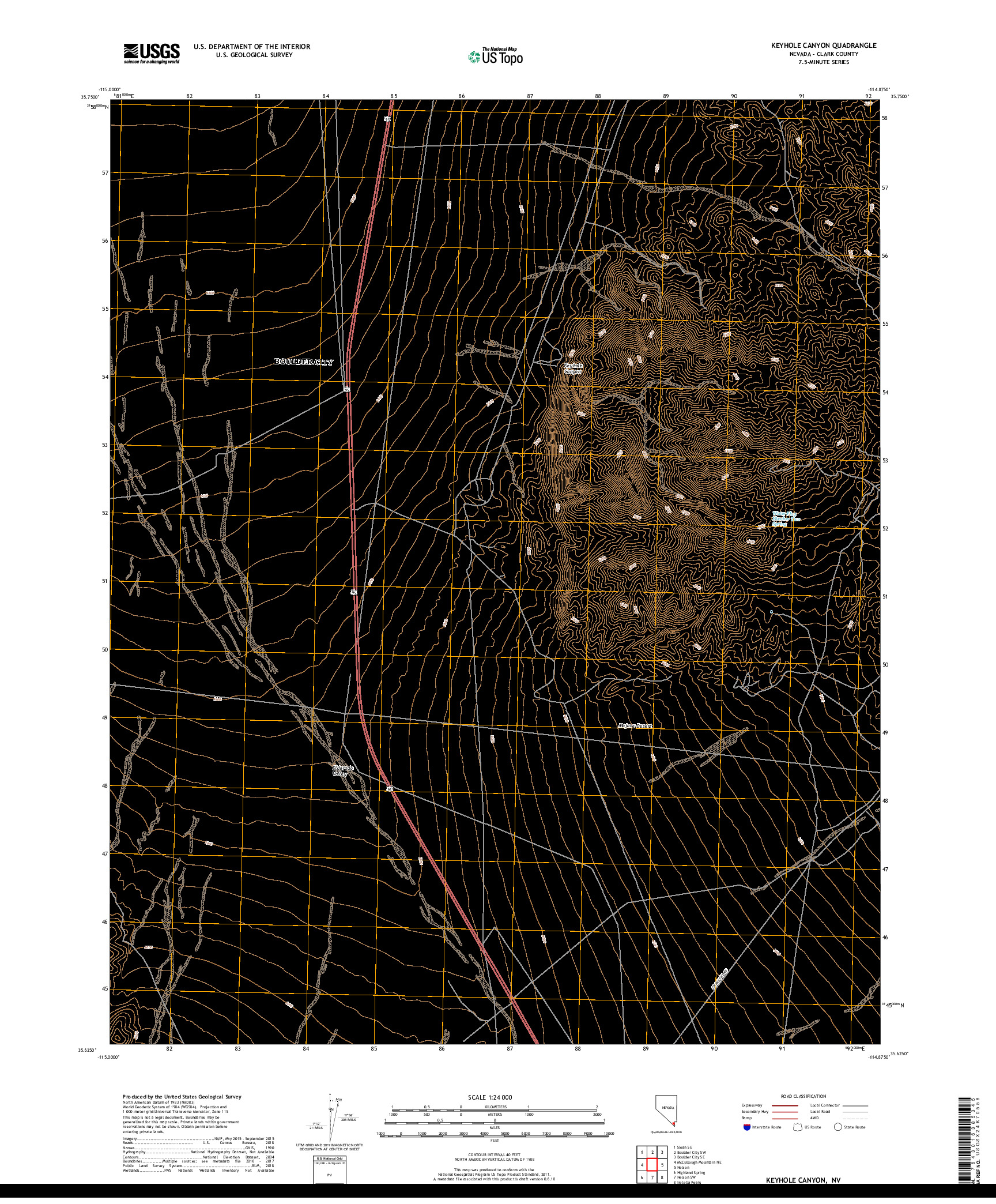 USGS US TOPO 7.5-MINUTE MAP FOR KEYHOLE CANYON, NV 2018