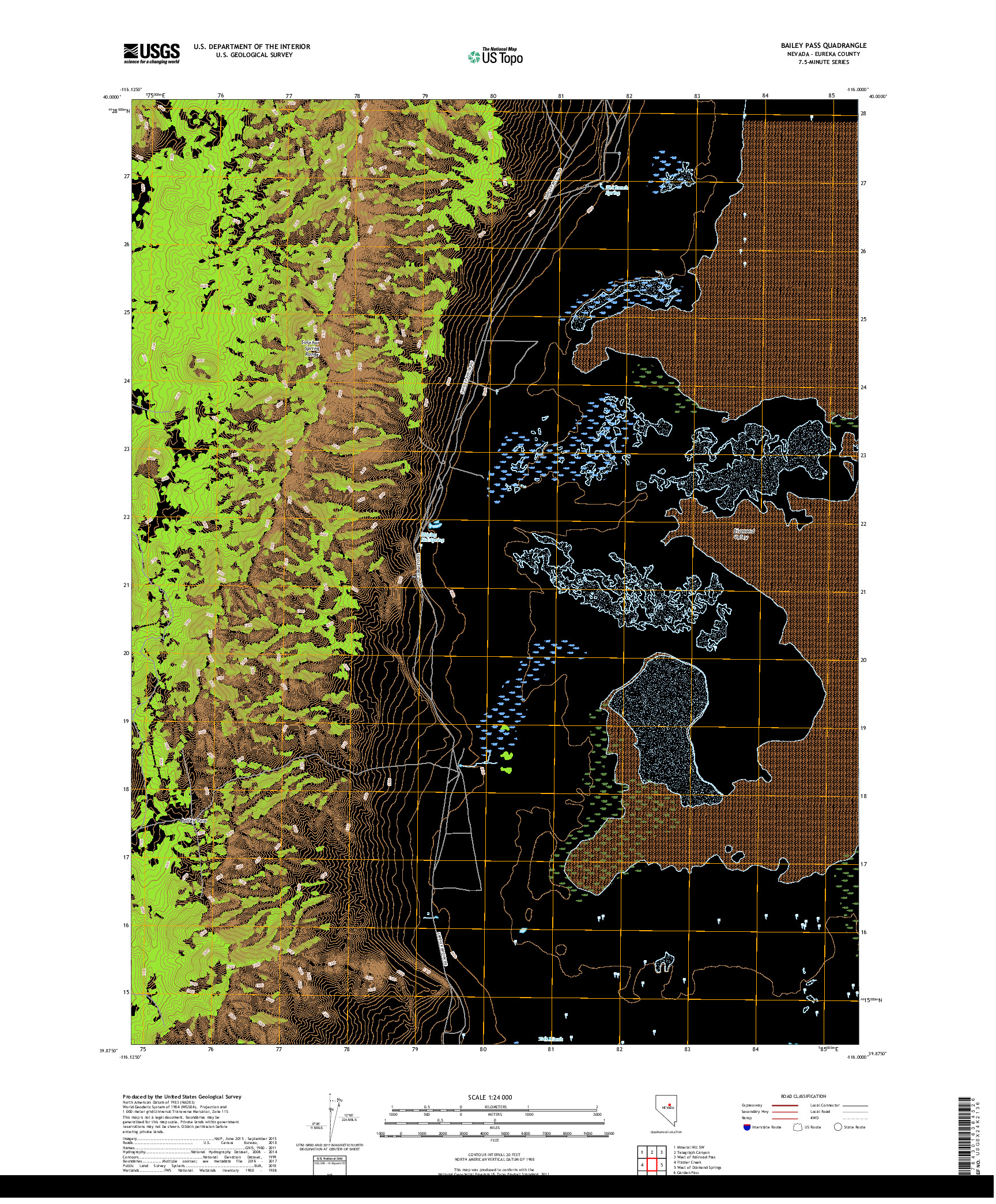 USGS US TOPO 7.5-MINUTE MAP FOR BAILEY PASS, NV 2018