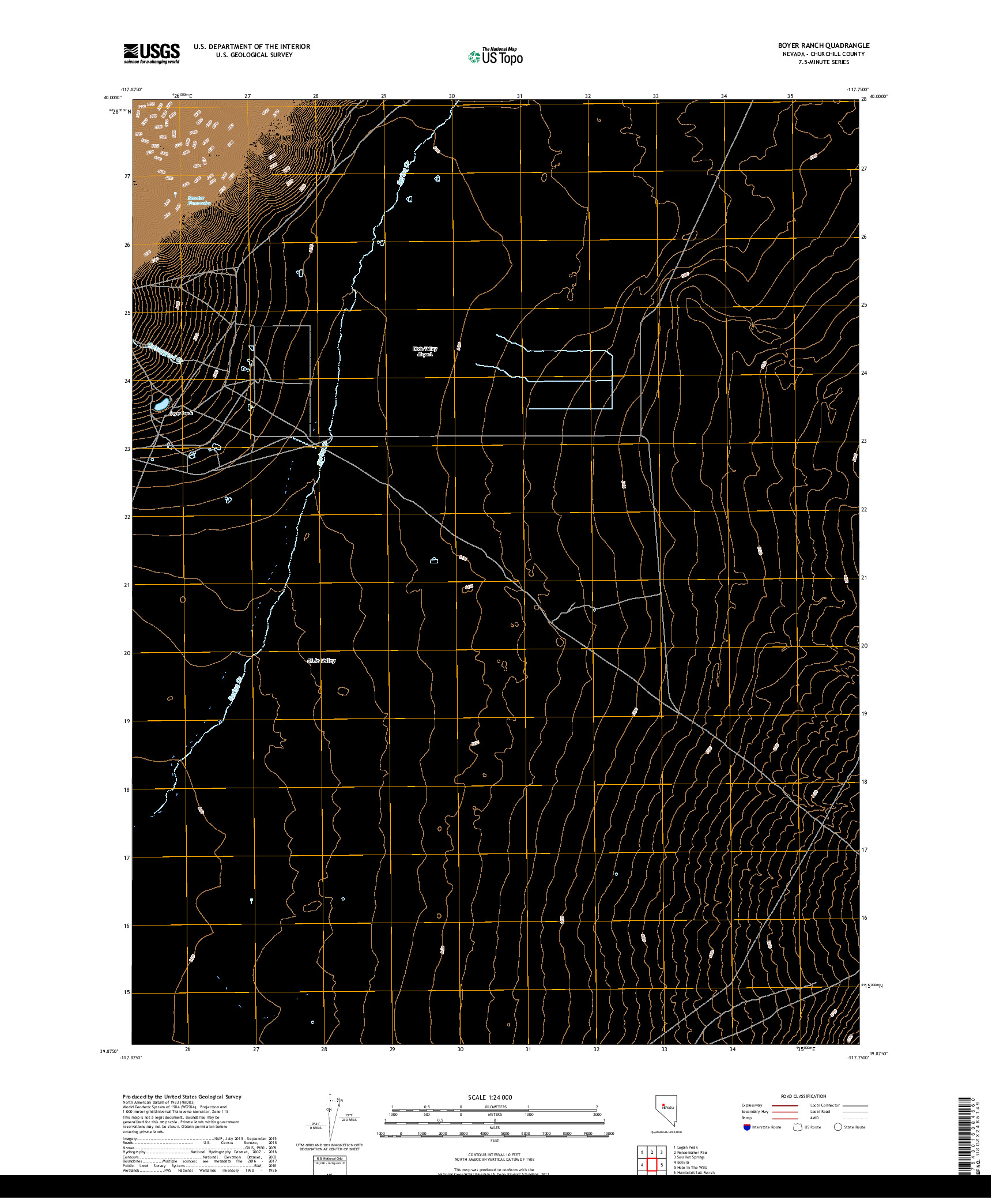 USGS US TOPO 7.5-MINUTE MAP FOR BOYER RANCH, NV 2018