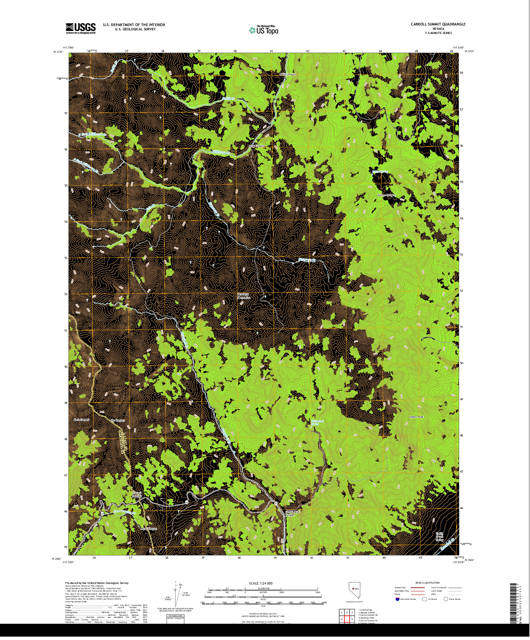 USGS US TOPO 7.5-MINUTE MAP FOR CARROLL SUMMIT, NV 2018