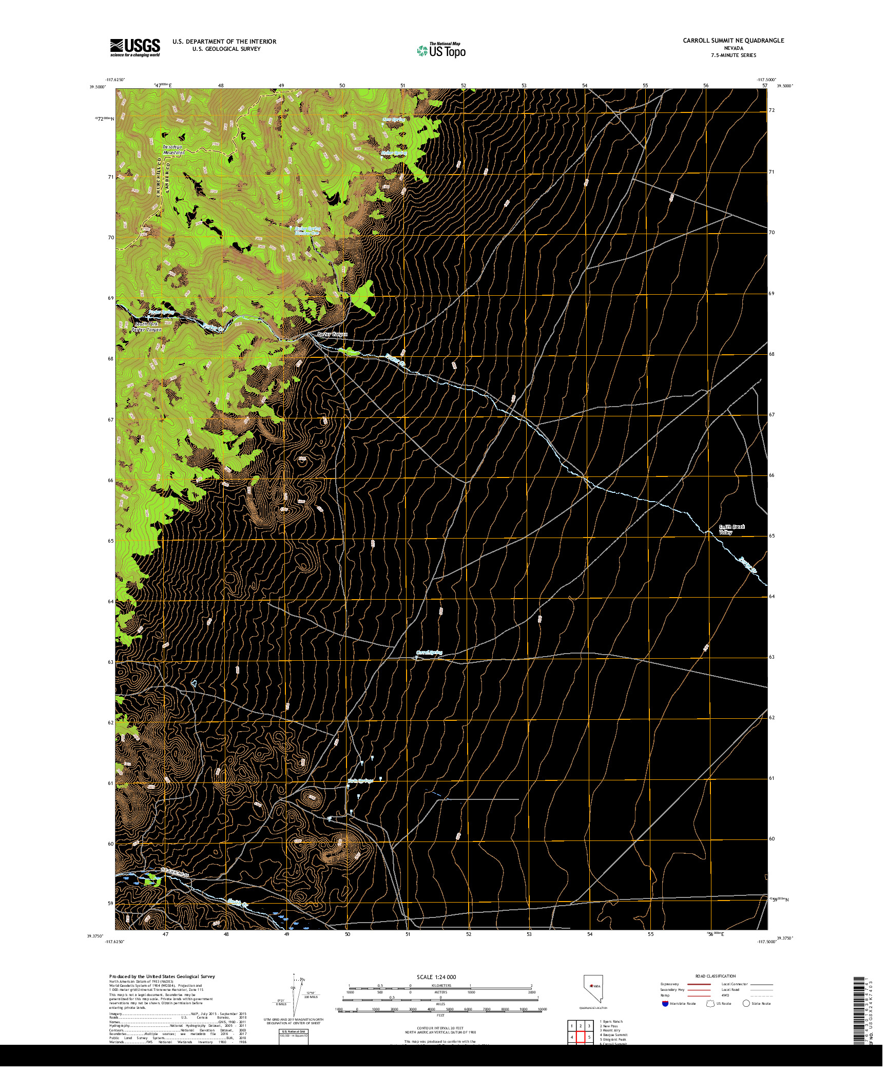 USGS US TOPO 7.5-MINUTE MAP FOR CARROLL SUMMIT NE, NV 2018