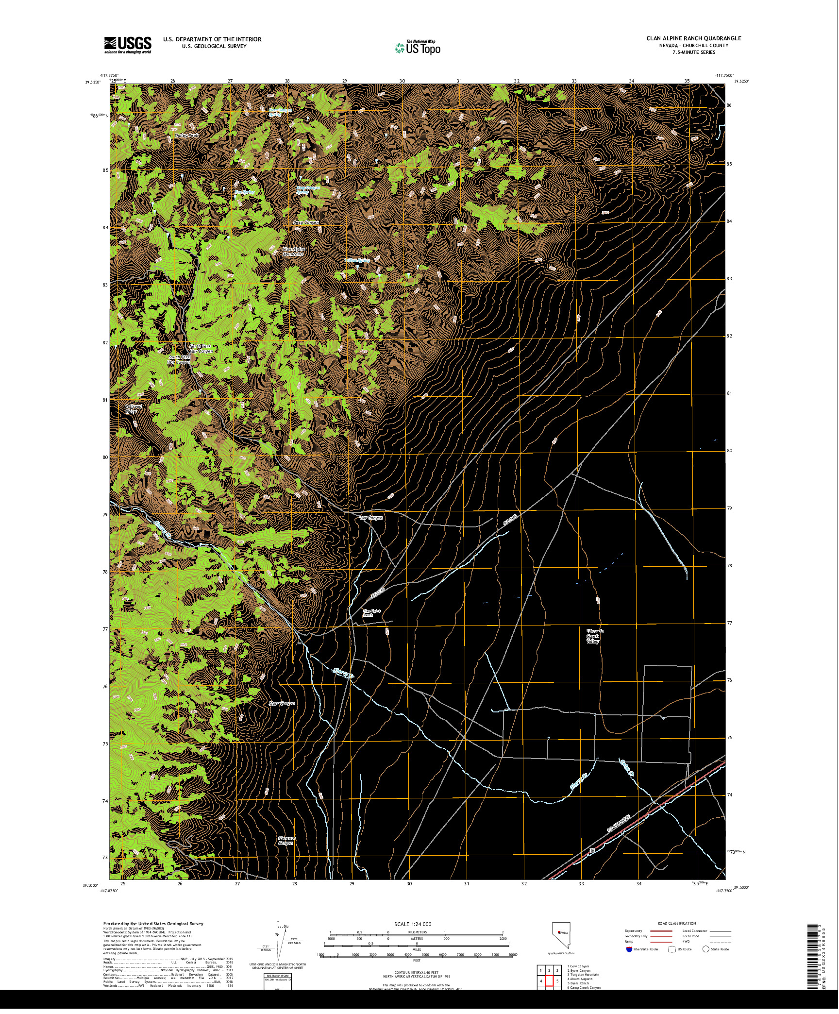 USGS US TOPO 7.5-MINUTE MAP FOR CLAN ALPINE RANCH, NV 2018