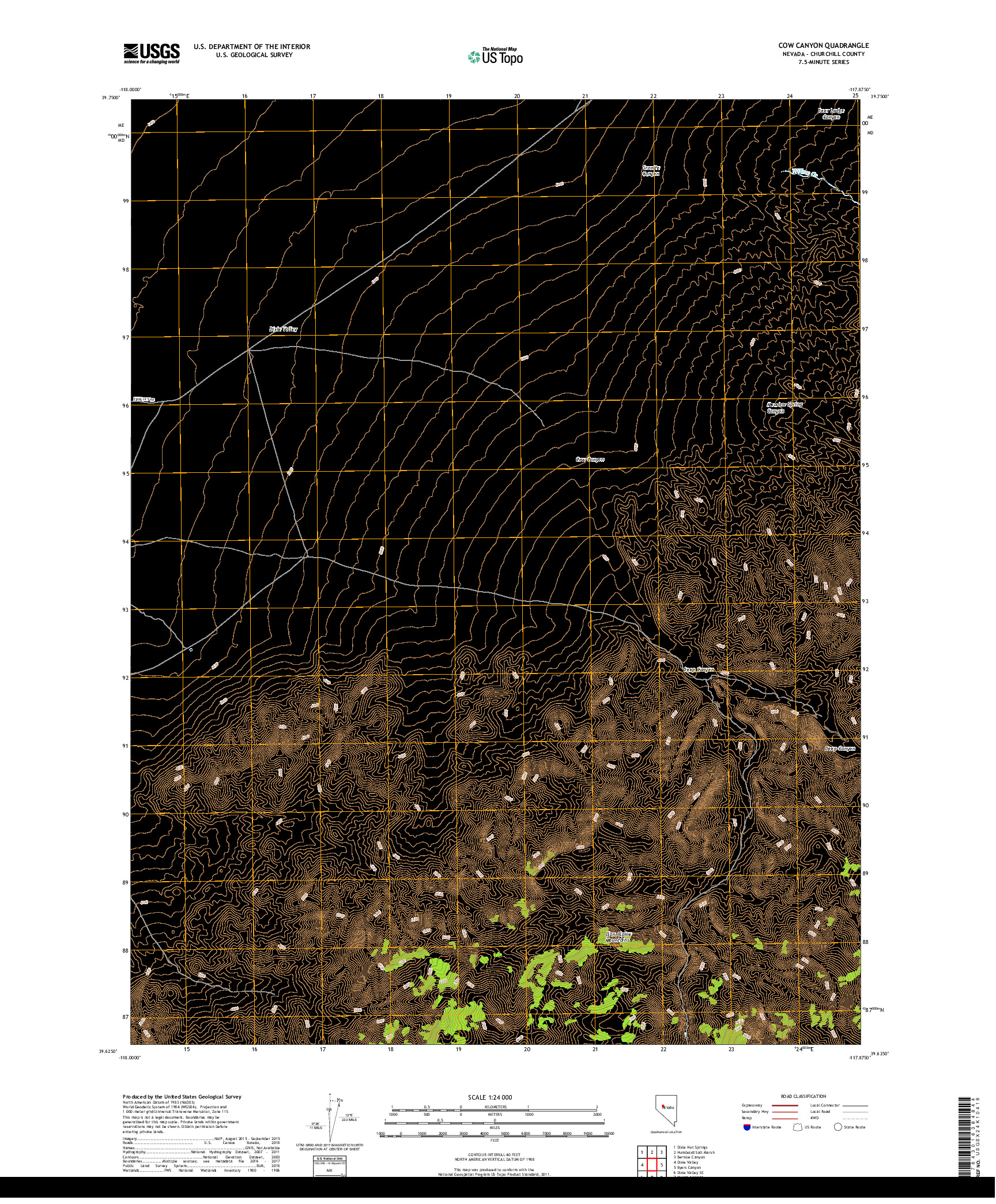 USGS US TOPO 7.5-MINUTE MAP FOR COW CANYON, NV 2018