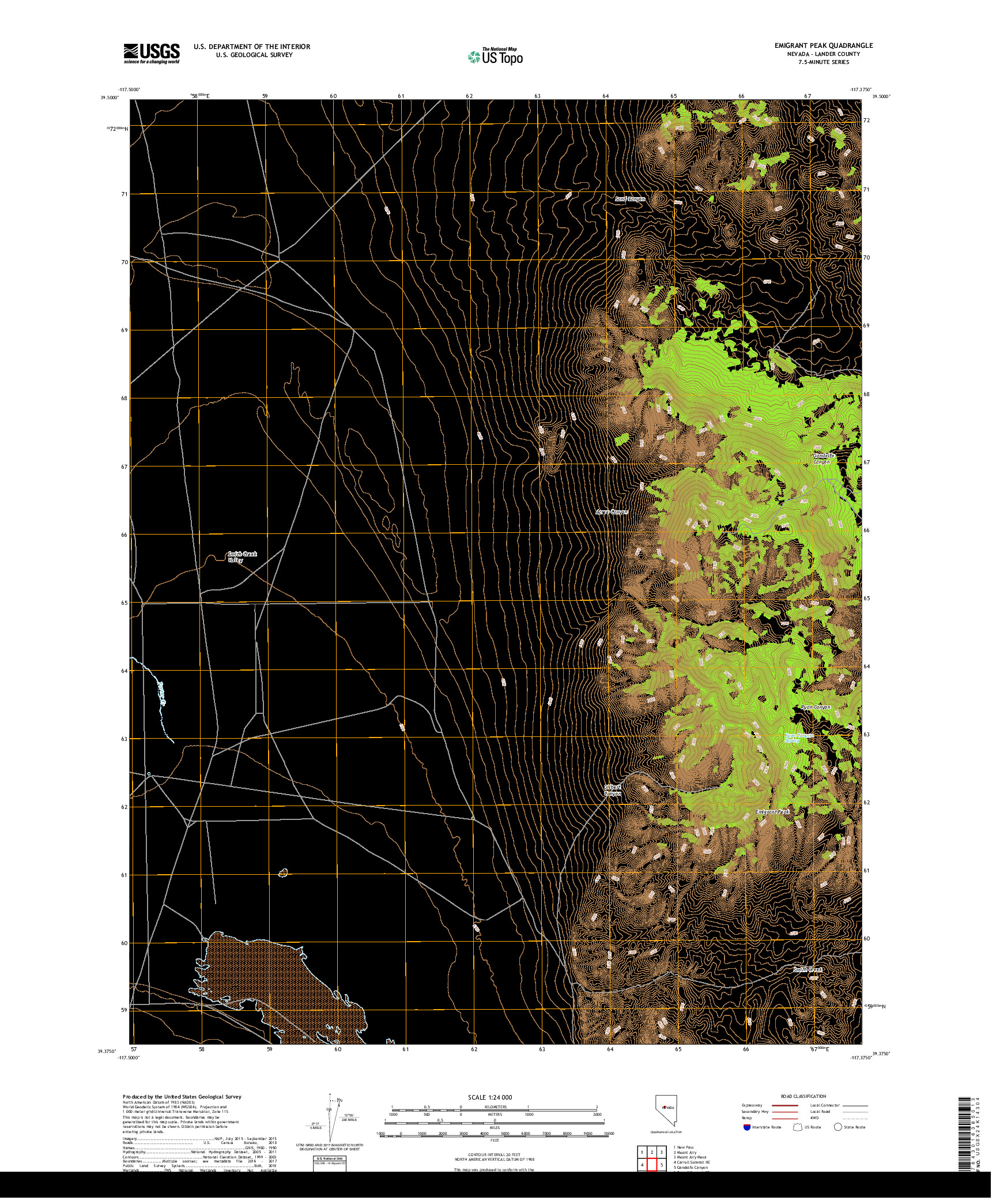 USGS US TOPO 7.5-MINUTE MAP FOR EMIGRANT PEAK, NV 2018