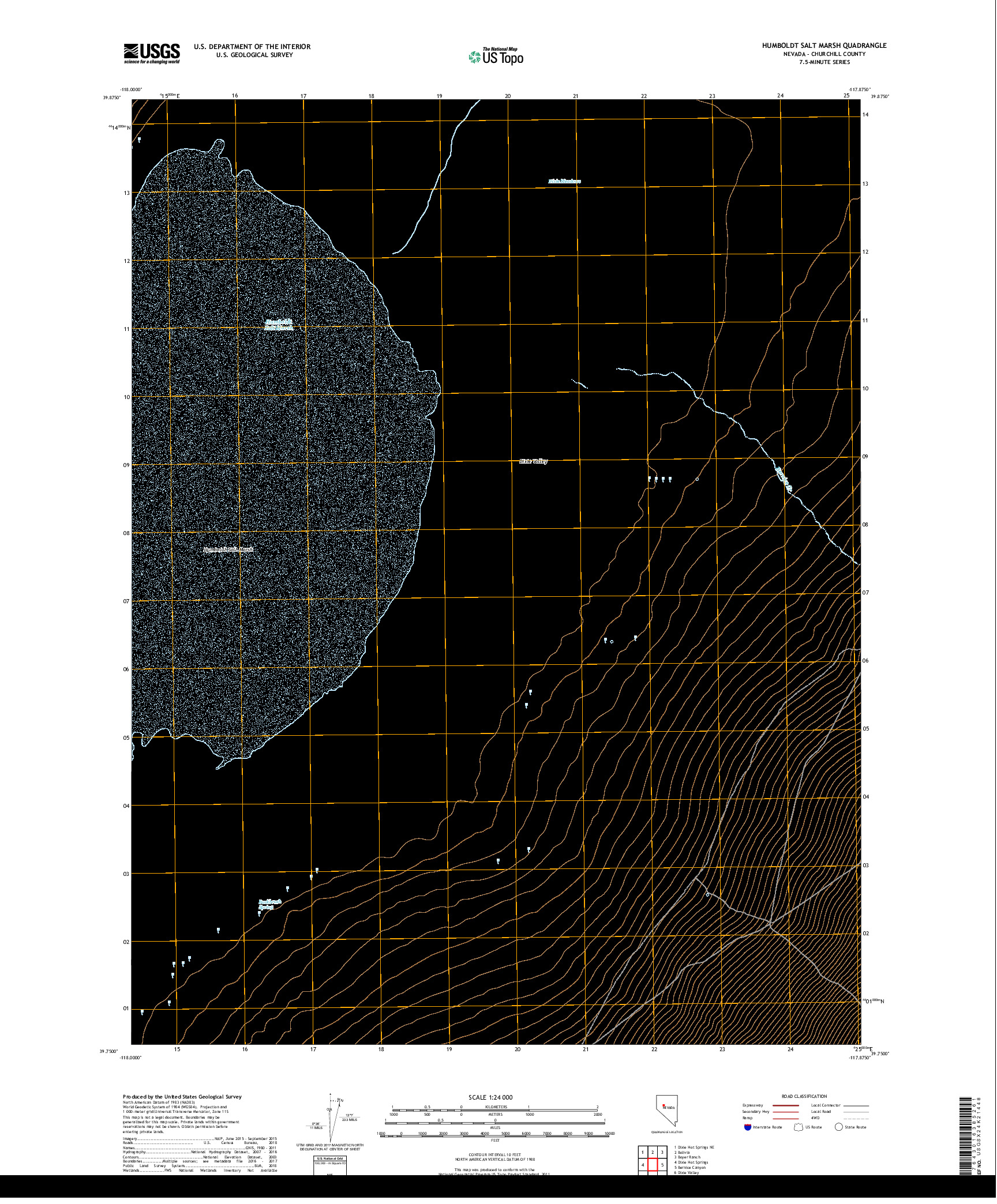 USGS US TOPO 7.5-MINUTE MAP FOR HUMBOLDT SALT MARSH, NV 2018