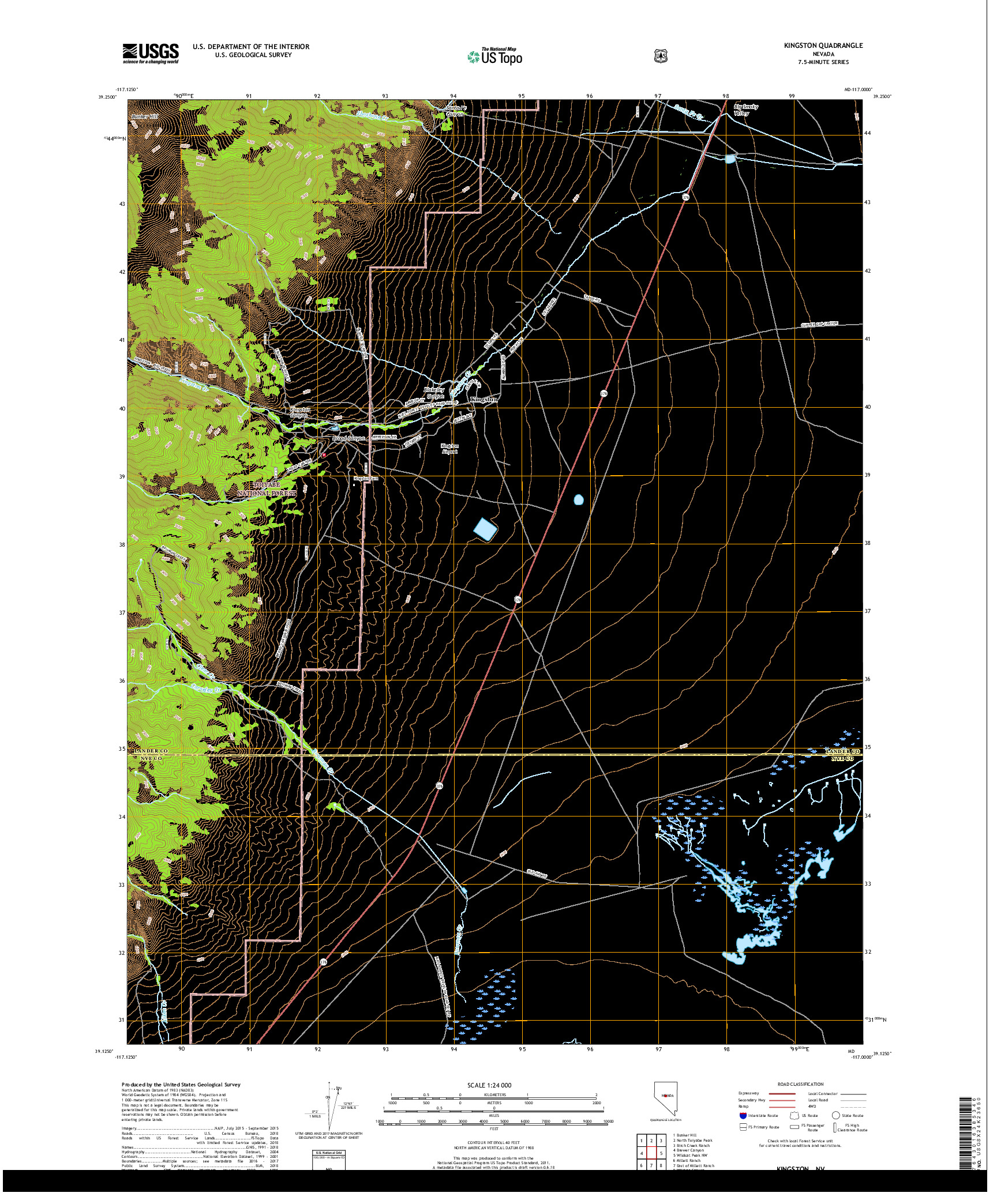 USGS US TOPO 7.5-MINUTE MAP FOR KINGSTON, NV 2018