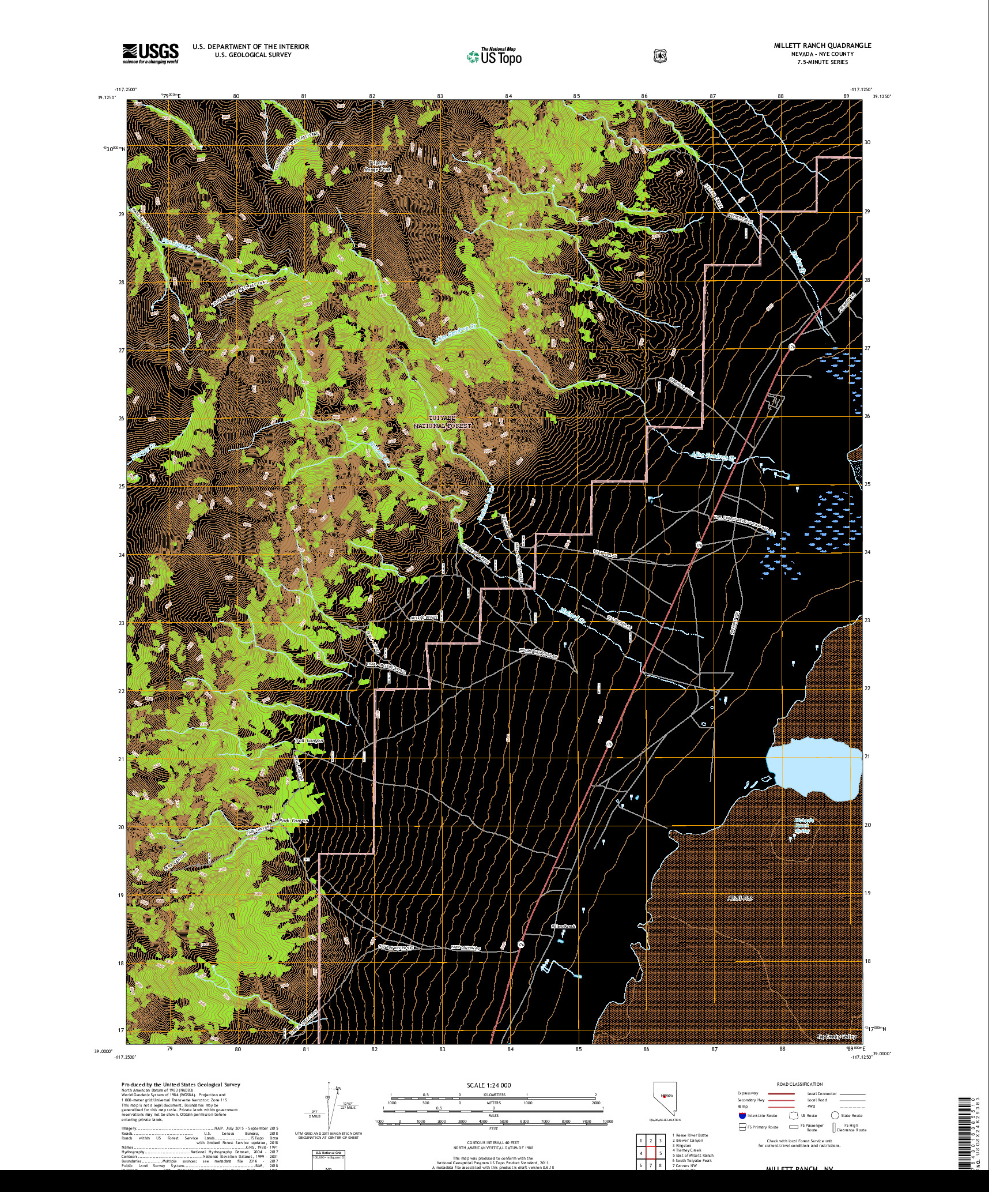 USGS US TOPO 7.5-MINUTE MAP FOR MILLETT RANCH, NV 2018