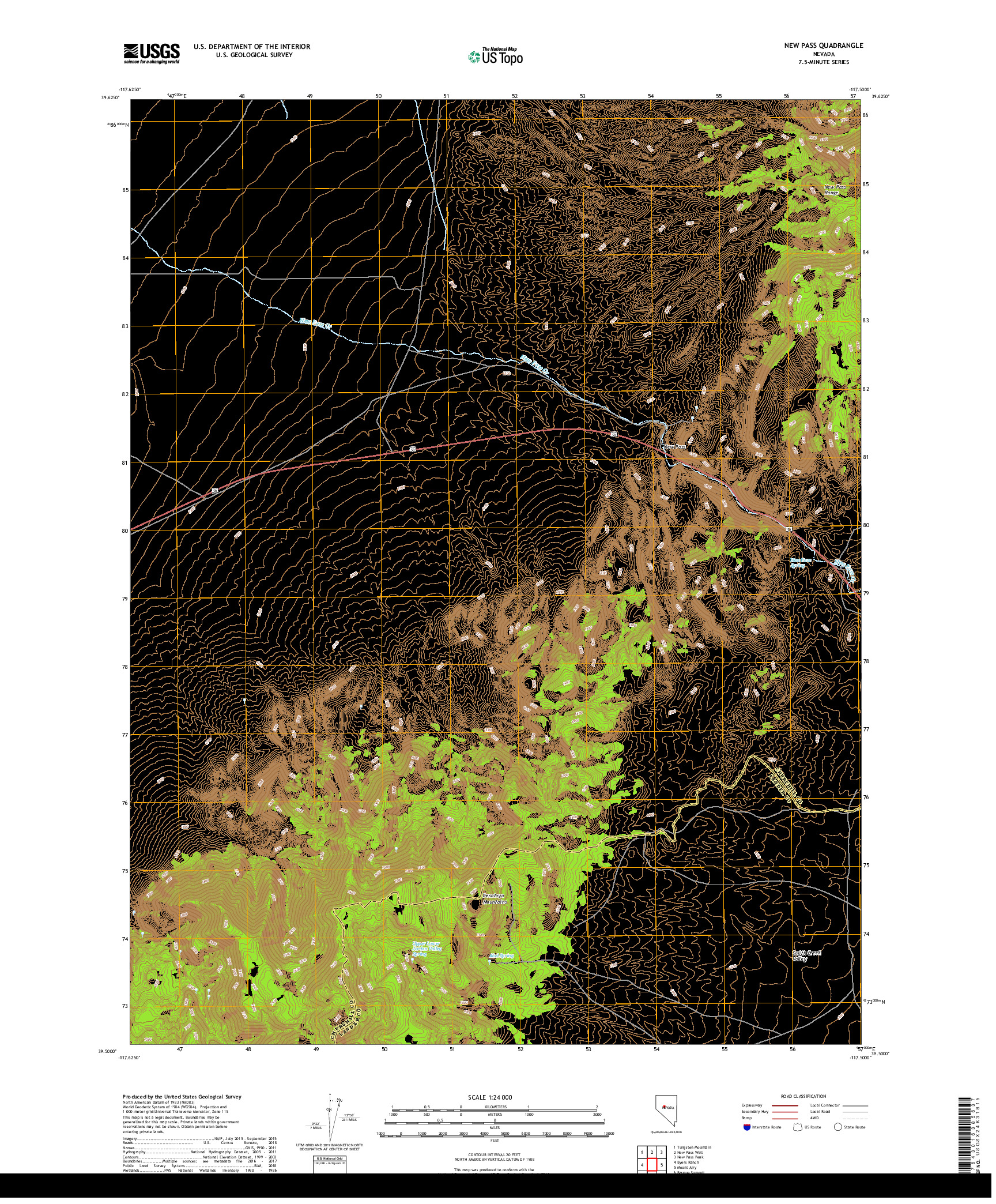 USGS US TOPO 7.5-MINUTE MAP FOR NEW PASS, NV 2018