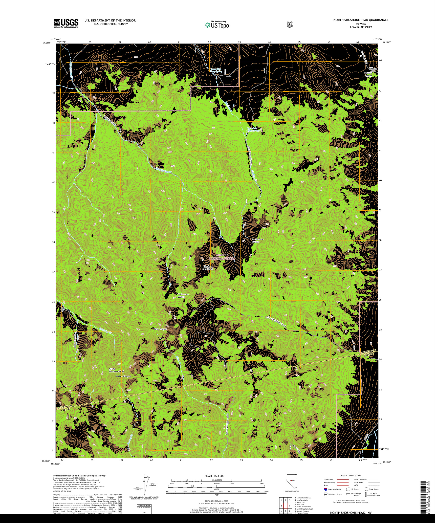 USGS US TOPO 7.5-MINUTE MAP FOR NORTH SHOSHONE PEAK, NV 2018