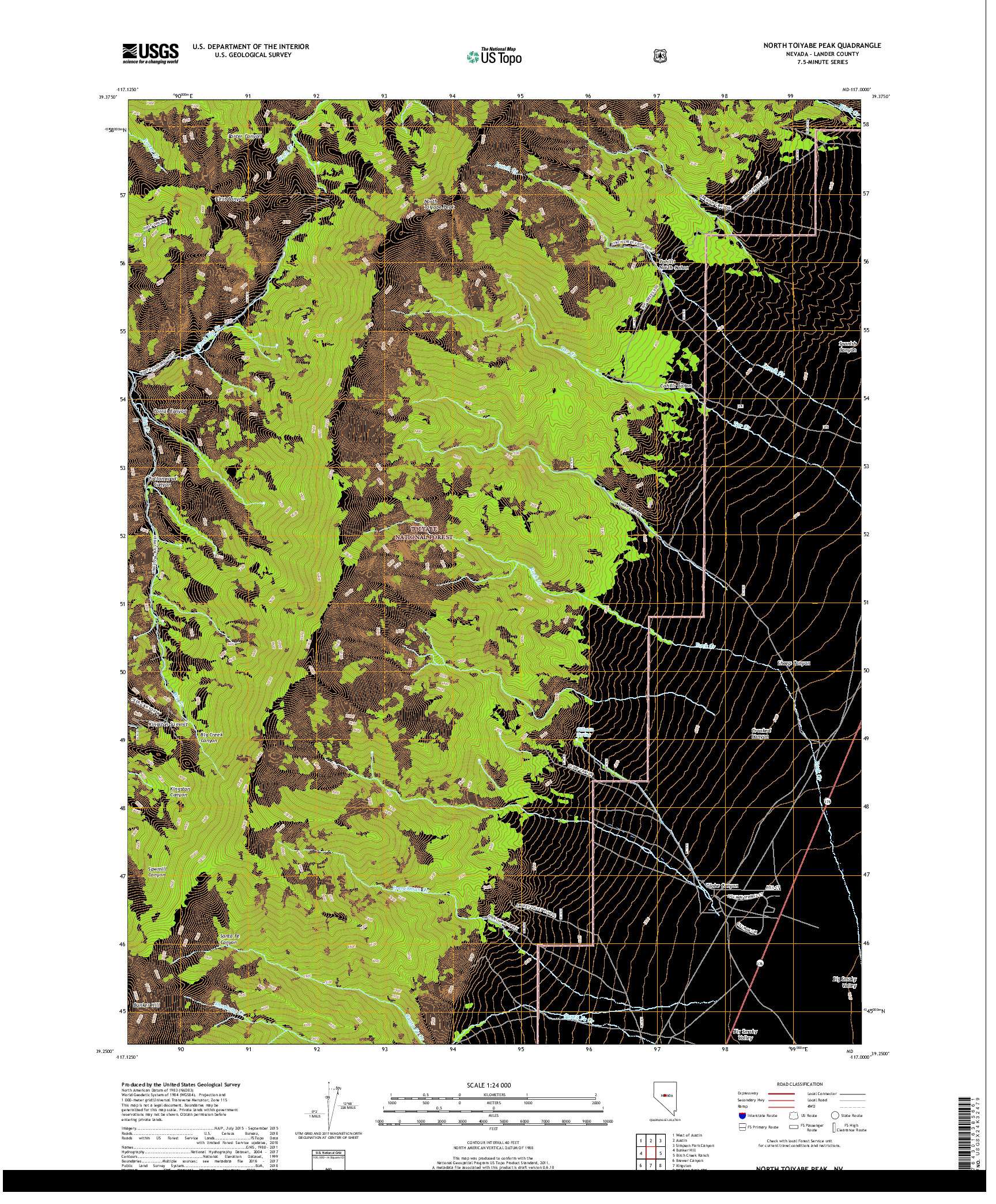 USGS US TOPO 7.5-MINUTE MAP FOR NORTH TOIYABE PEAK, NV 2018