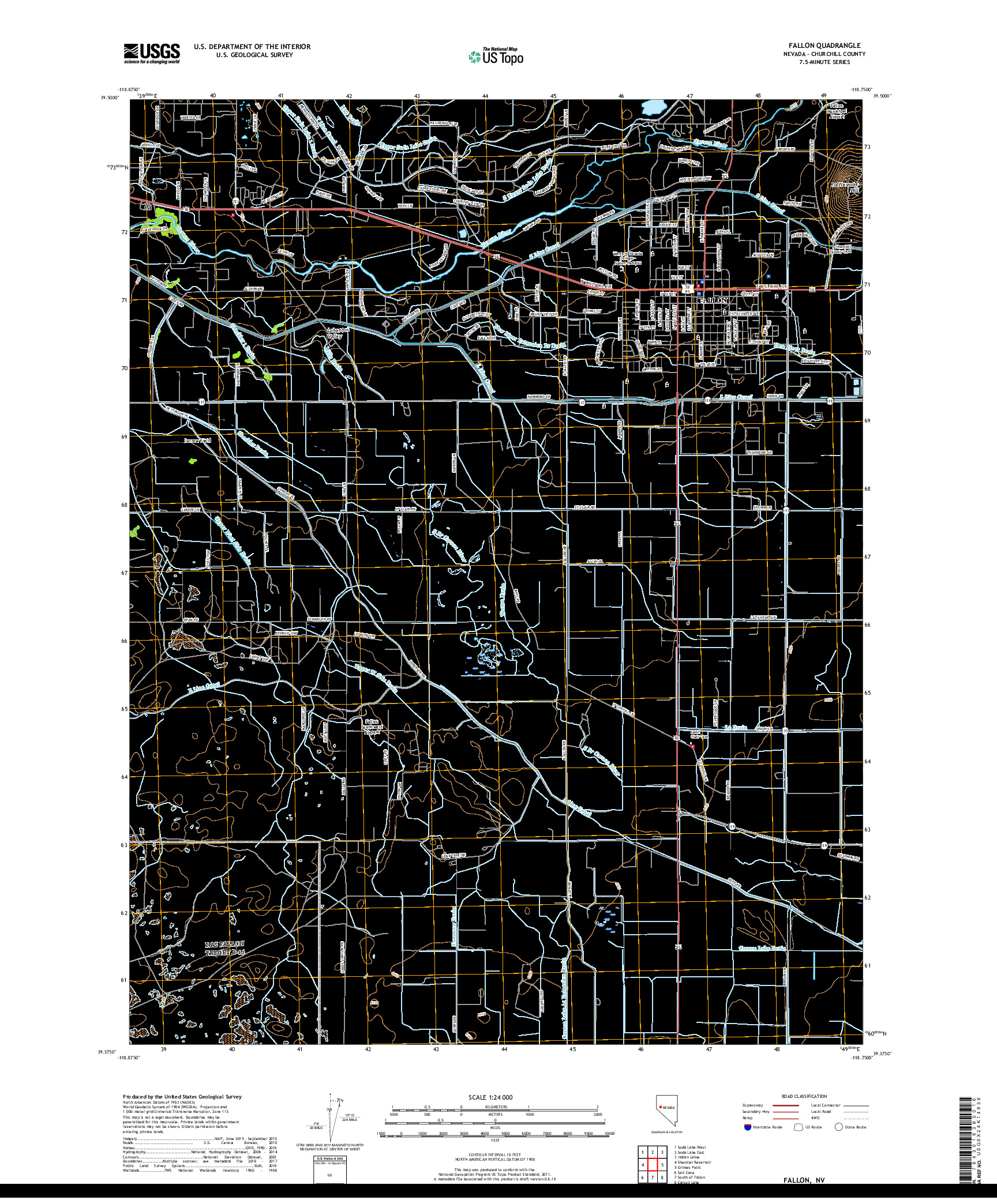 USGS US TOPO 7.5-MINUTE MAP FOR FALLON, NV 2018