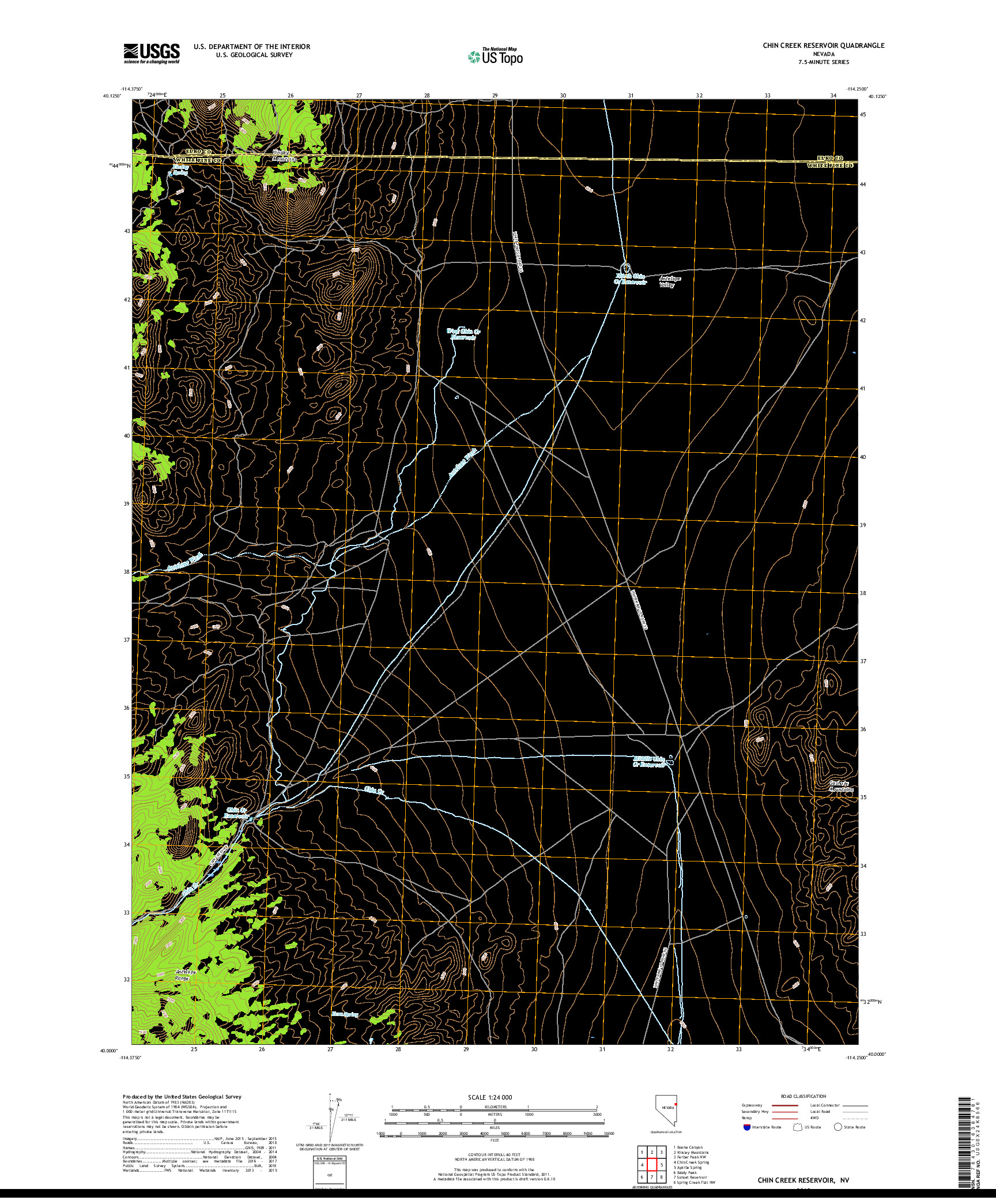 USGS US TOPO 7.5-MINUTE MAP FOR CHIN CREEK RESERVOIR, NV 2018