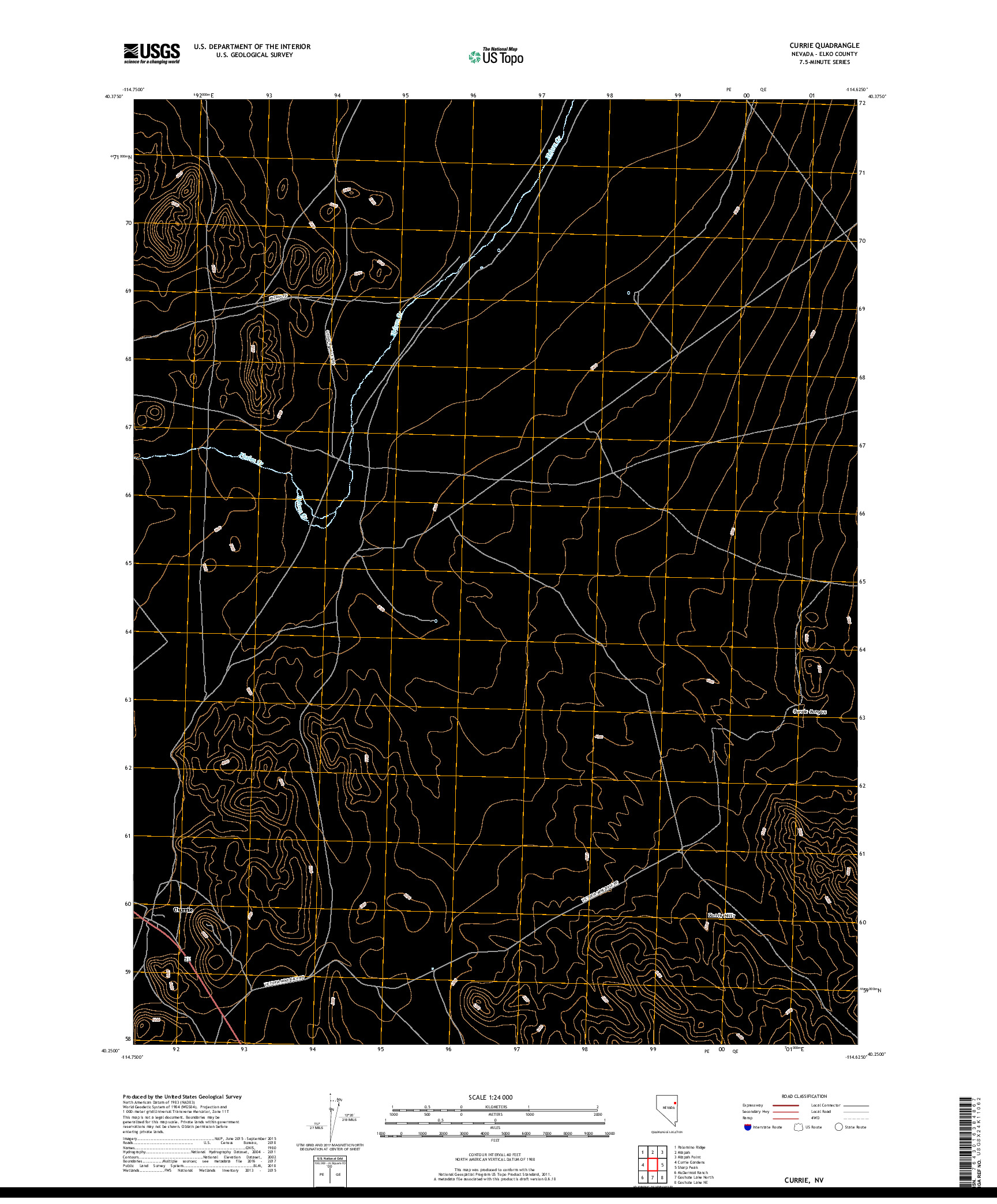 USGS US TOPO 7.5-MINUTE MAP FOR CURRIE, NV 2018