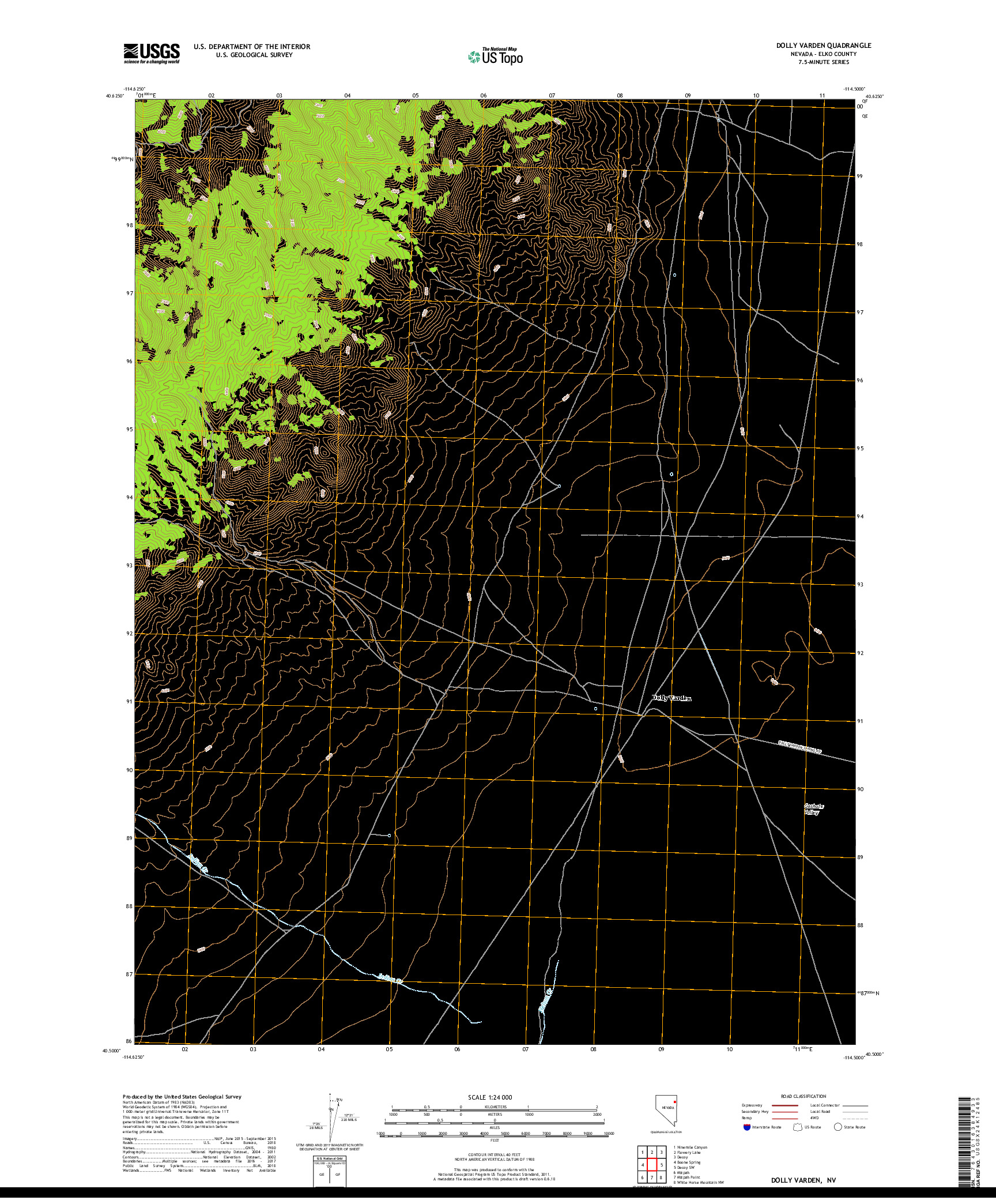 USGS US TOPO 7.5-MINUTE MAP FOR DOLLY VARDEN, NV 2018