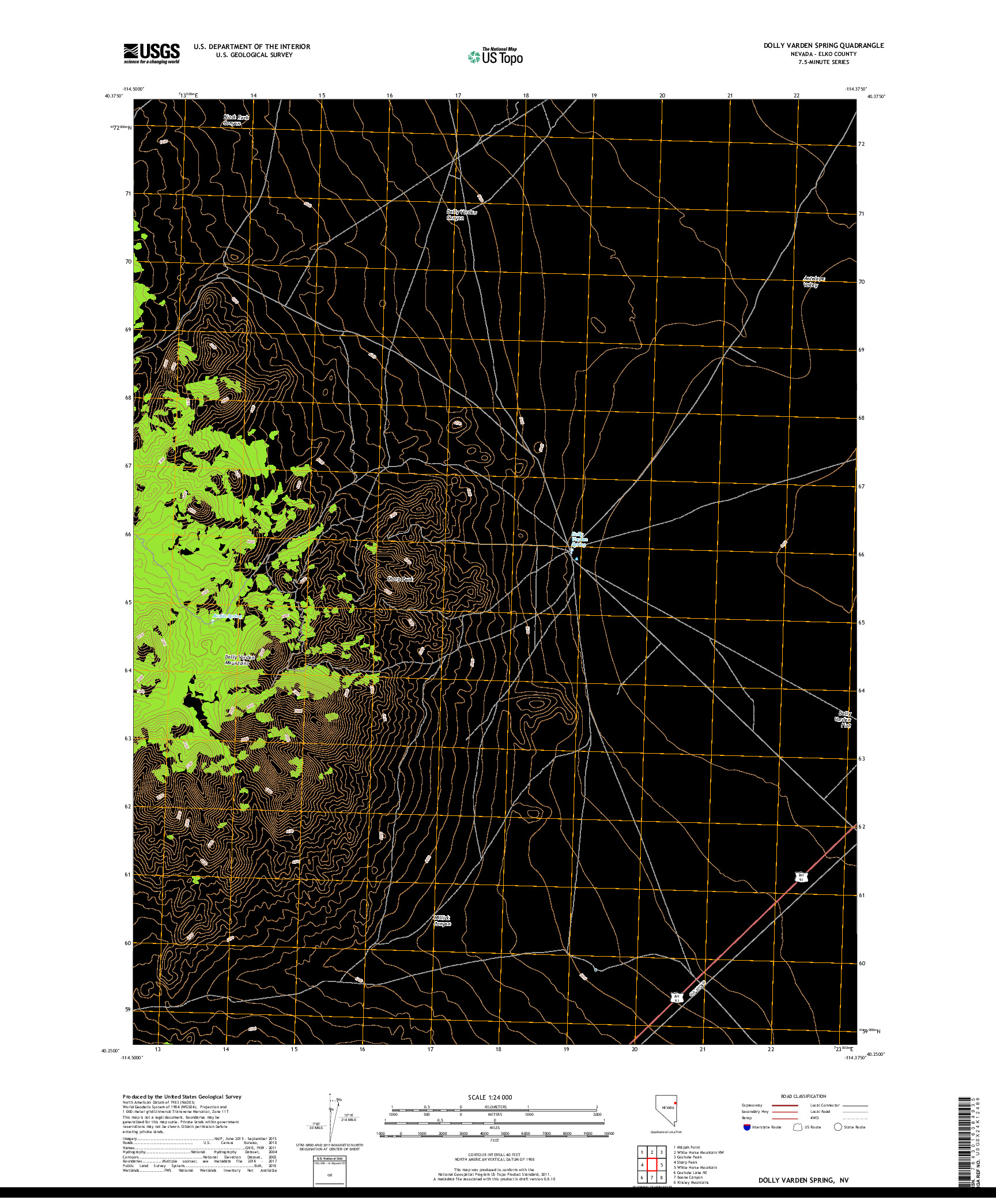 USGS US TOPO 7.5-MINUTE MAP FOR DOLLY VARDEN SPRING, NV 2018