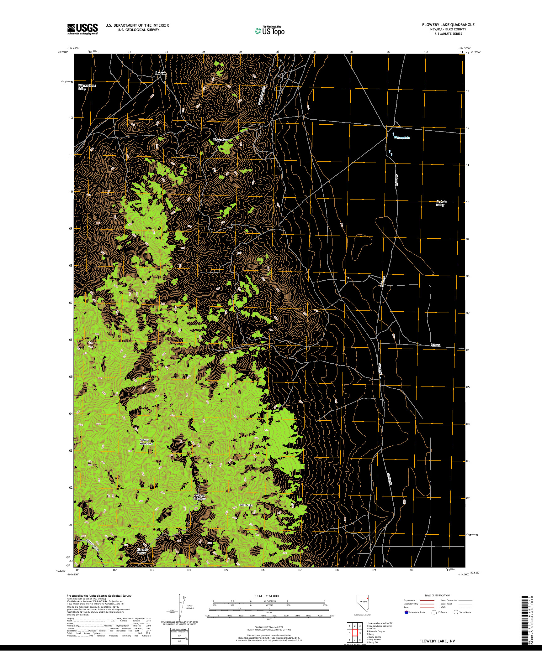 USGS US TOPO 7.5-MINUTE MAP FOR FLOWERY LAKE, NV 2018