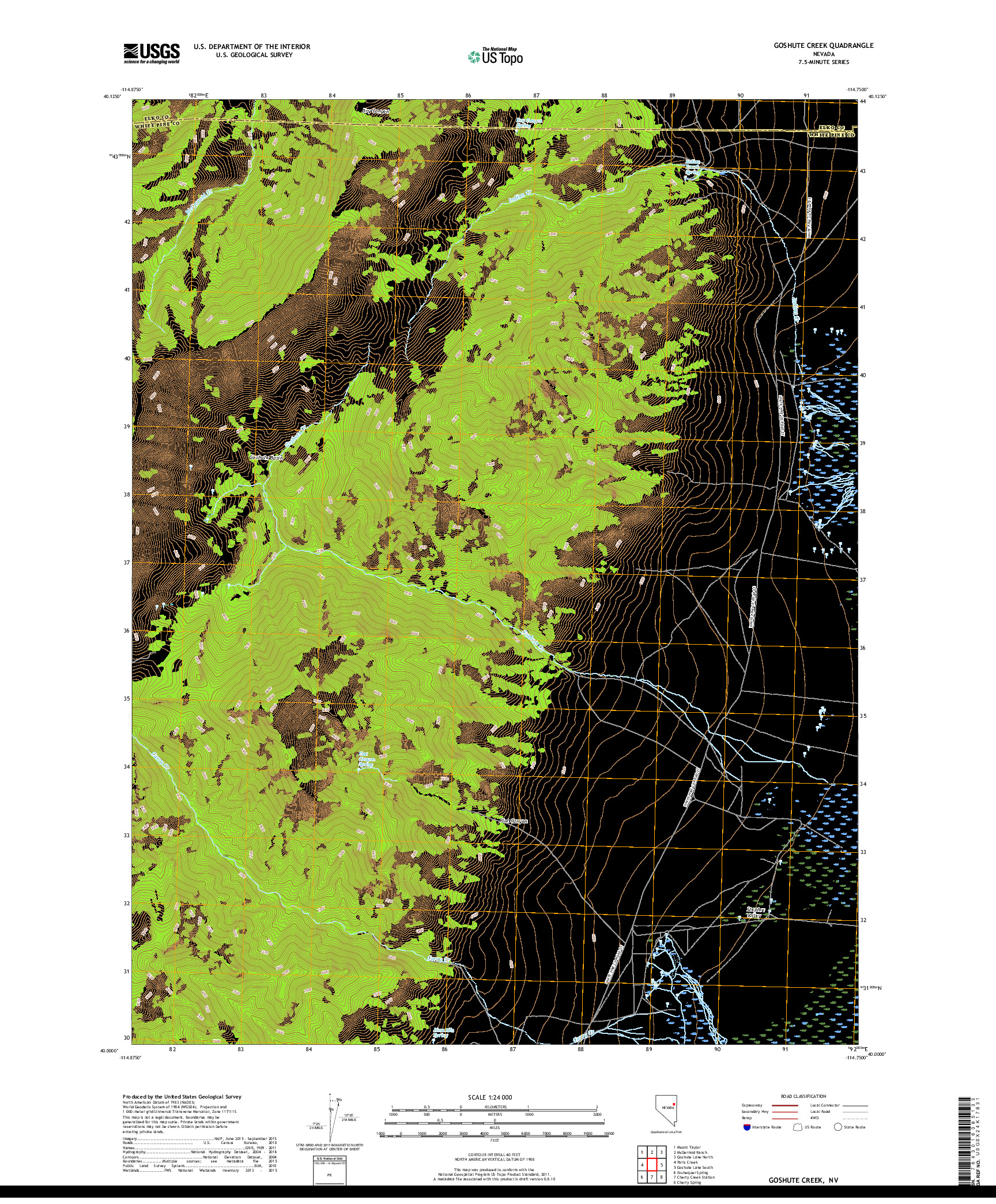 USGS US TOPO 7.5-MINUTE MAP FOR GOSHUTE CREEK, NV 2018
