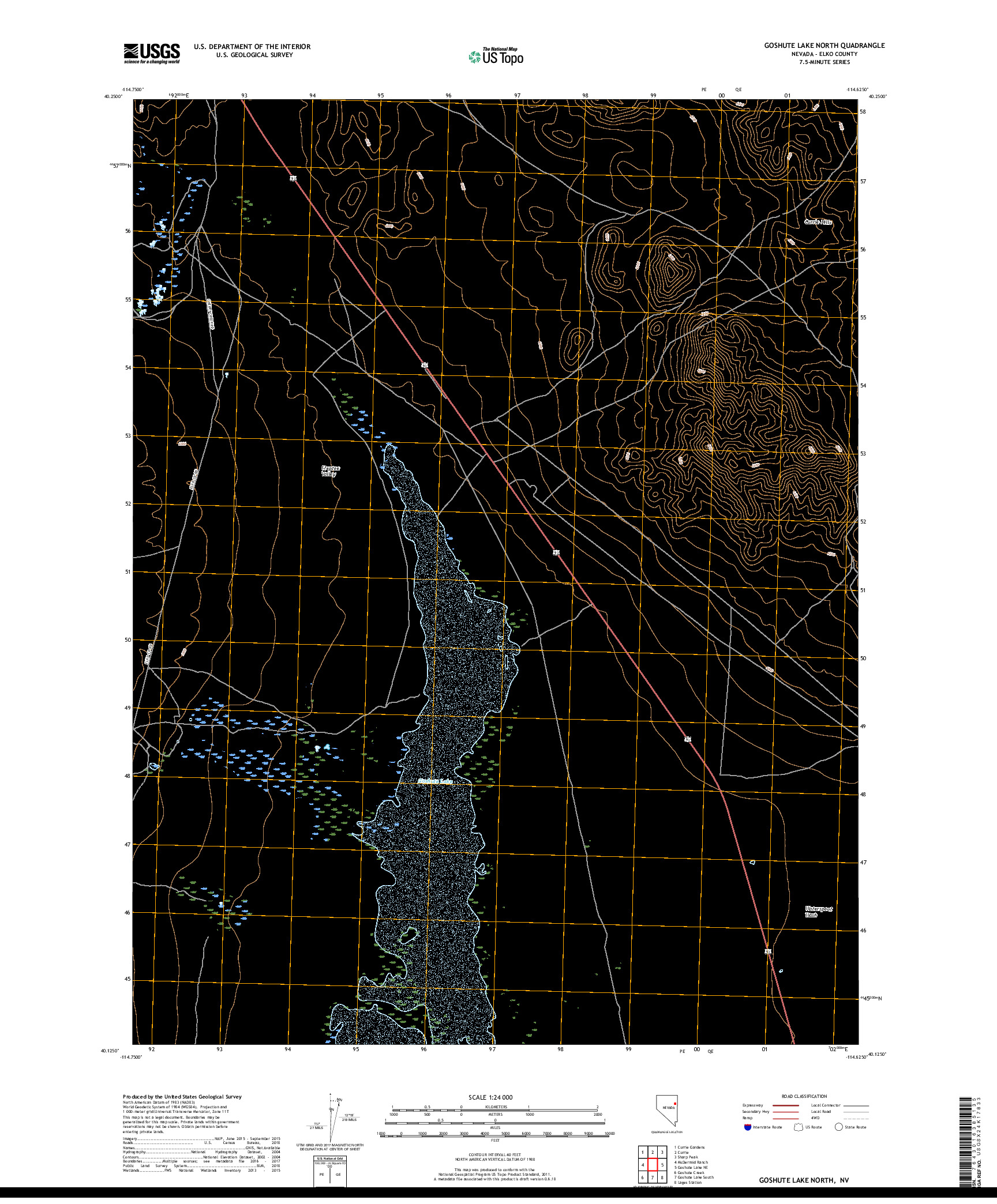 USGS US TOPO 7.5-MINUTE MAP FOR GOSHUTE LAKE NORTH, NV 2018