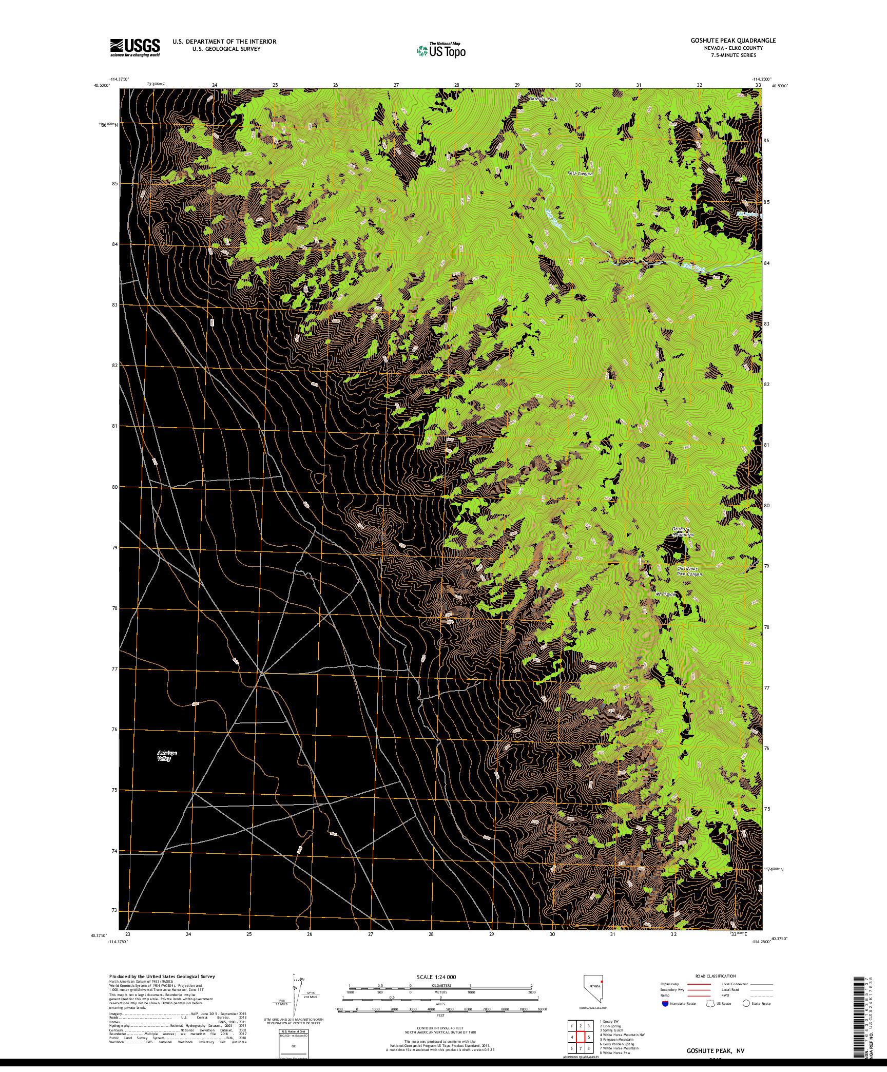 USGS US TOPO 7.5-MINUTE MAP FOR GOSHUTE PEAK, NV 2018