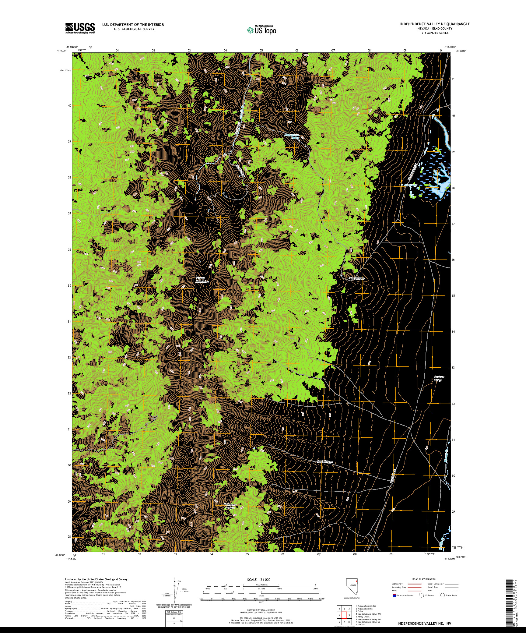 USGS US TOPO 7.5-MINUTE MAP FOR INDEPENDENCE VALLEY NE, NV 2018