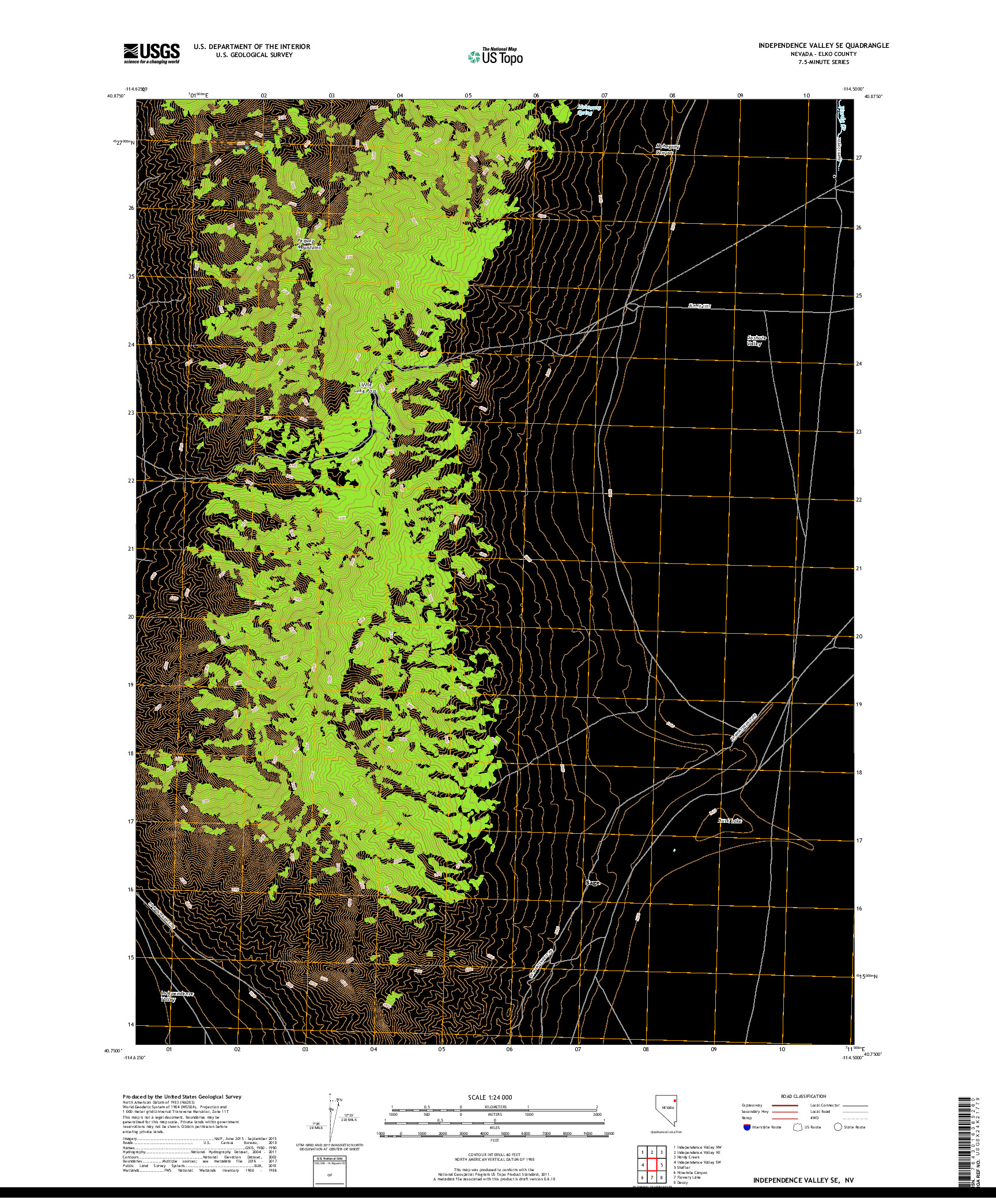 USGS US TOPO 7.5-MINUTE MAP FOR INDEPENDENCE VALLEY SE, NV 2018