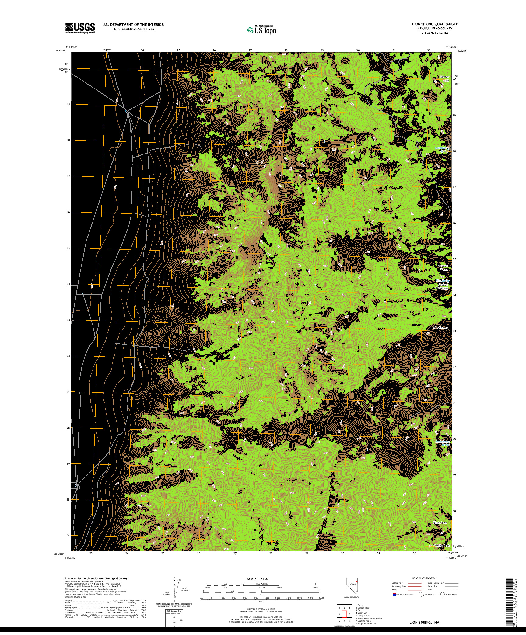 USGS US TOPO 7.5-MINUTE MAP FOR LION SPRING, NV 2018