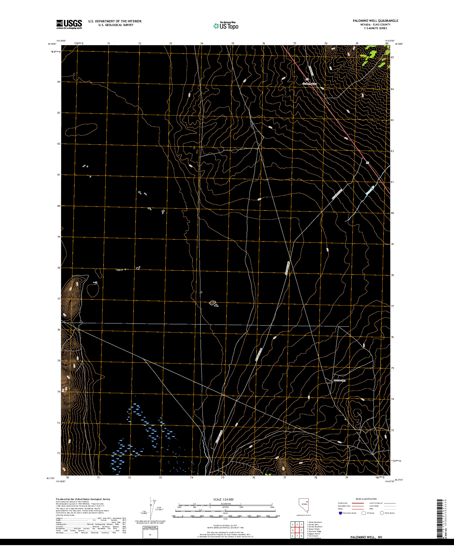 USGS US TOPO 7.5-MINUTE MAP FOR PALOMINO WELL, NV 2018